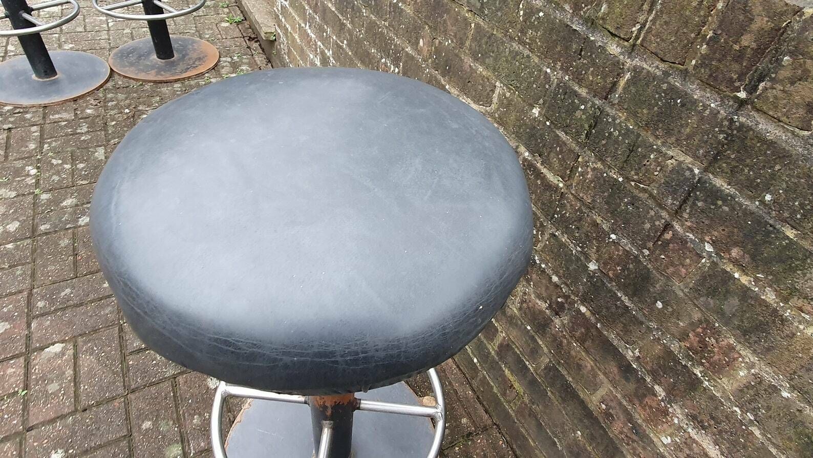 Vintage 70's Retro Bar Stool Solid Iron Chrome Leatherette Superb Quality And Style photo for sale
