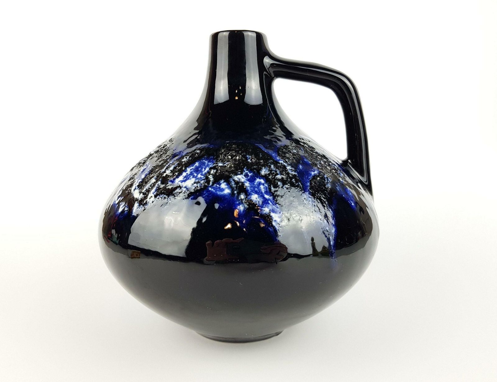 Vintage Kreutz Keramik Ink Blue Fat Lava Vase 203 West German Pottery 1970s