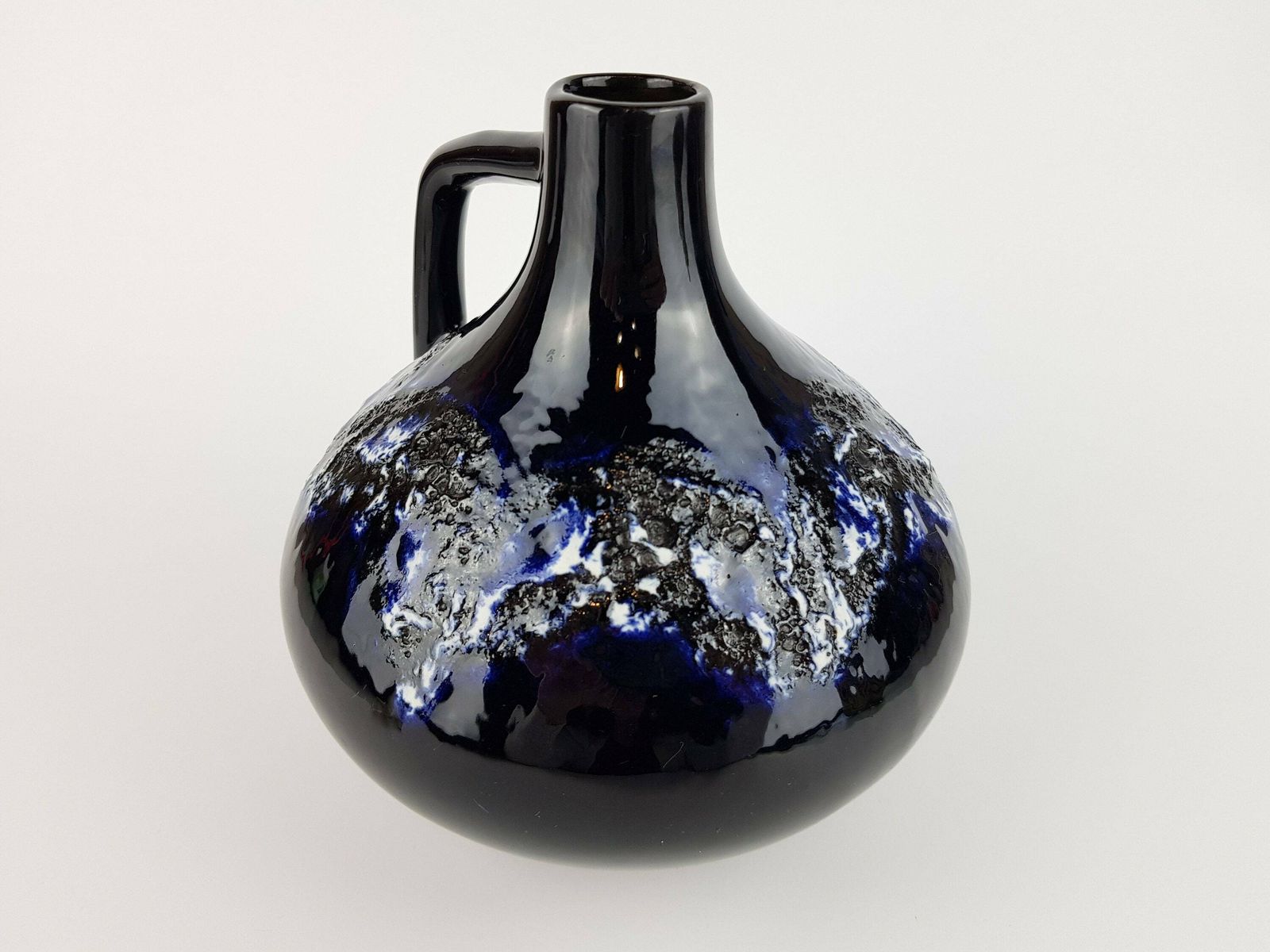 Vintage Kreutz Keramik Ink Blue Fat Lava Vase 203 West German Pottery 1970s photo for sale