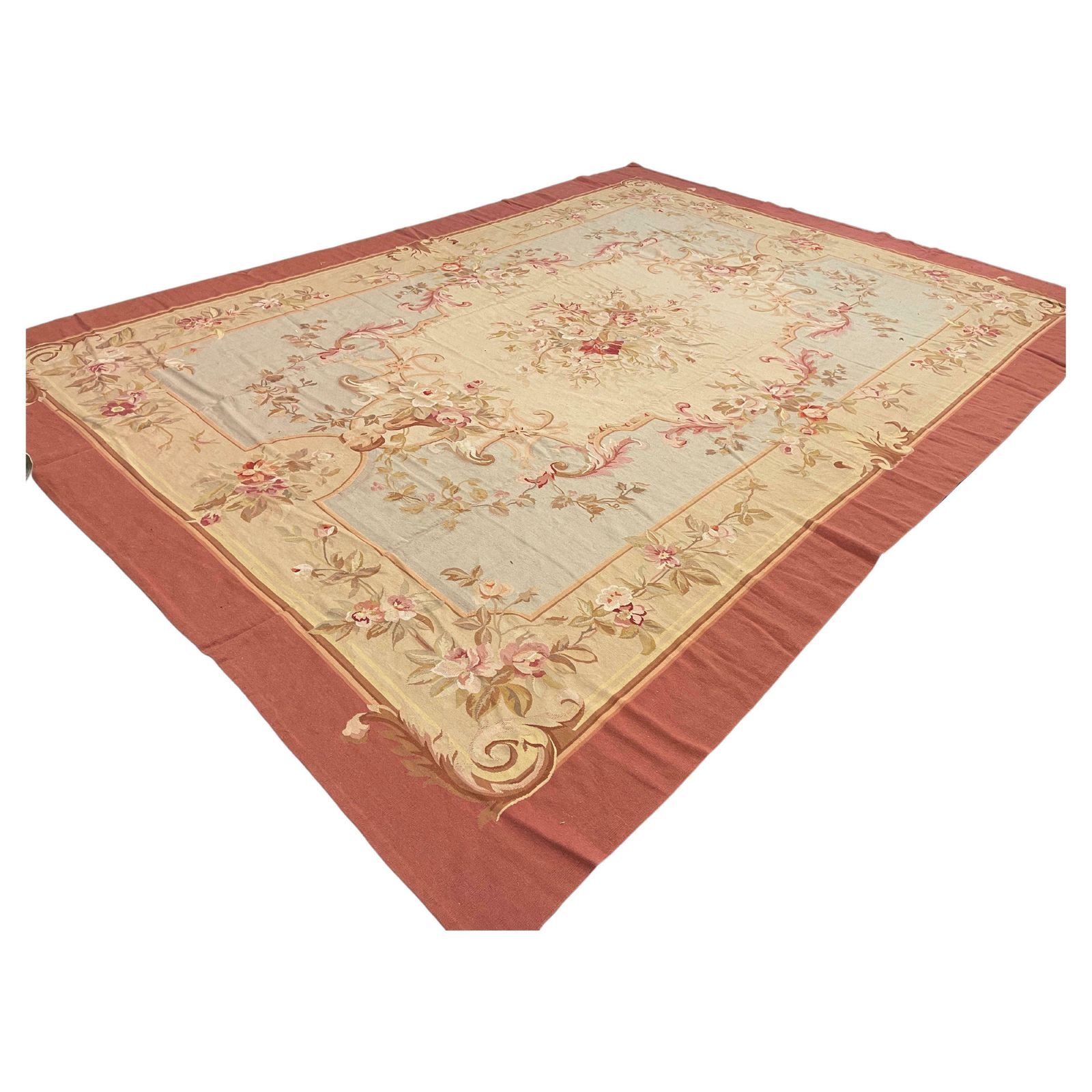 Handmade Carpet Blush Pink Blue Aubusson Rug, Extra Large Wool Tapestry Rug photo furniture