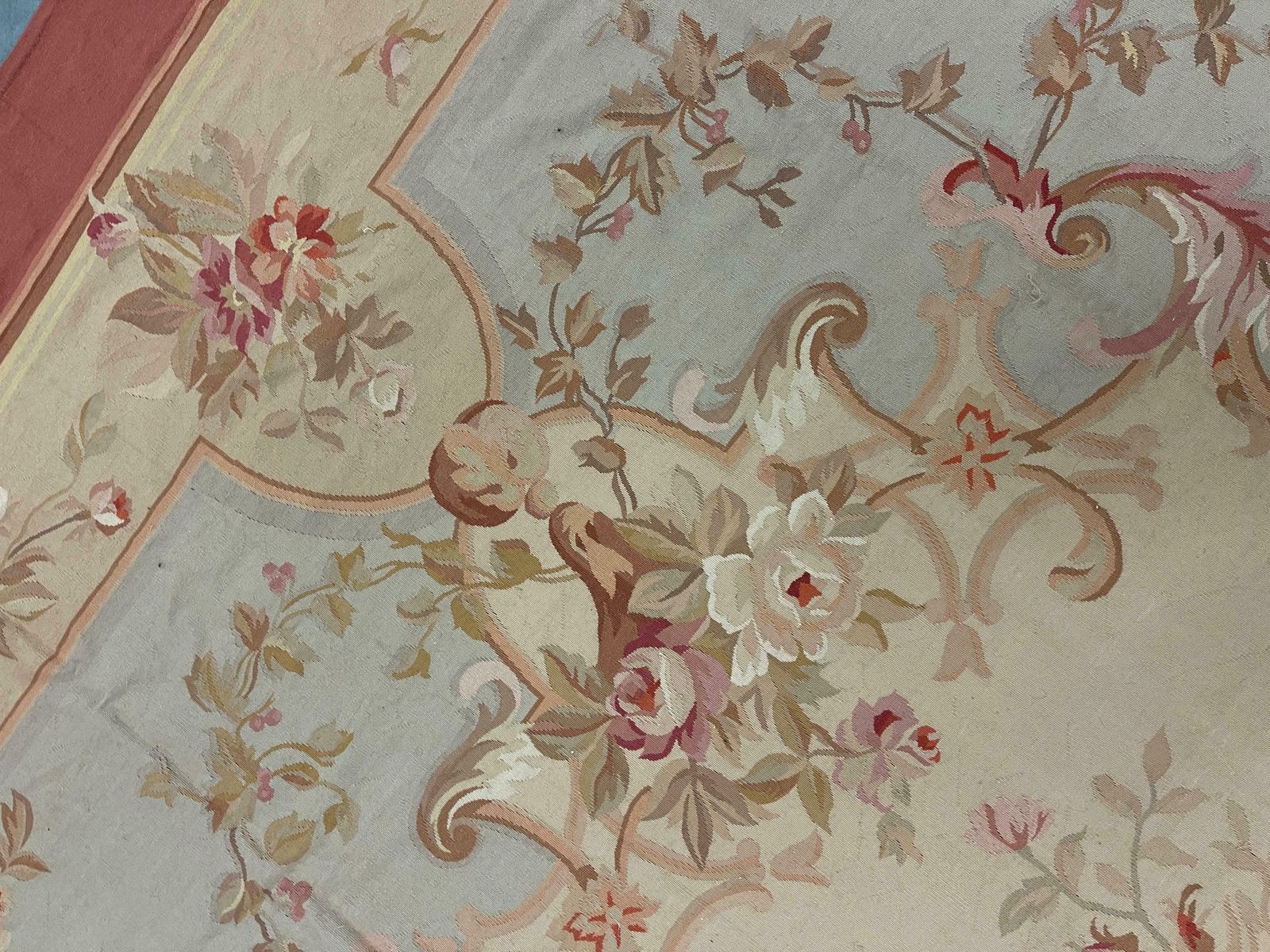 Handmade Carpet Blush Pink Blue Aubusson Rug, Extra Large Wool Tapestry Rug photo 12500.0