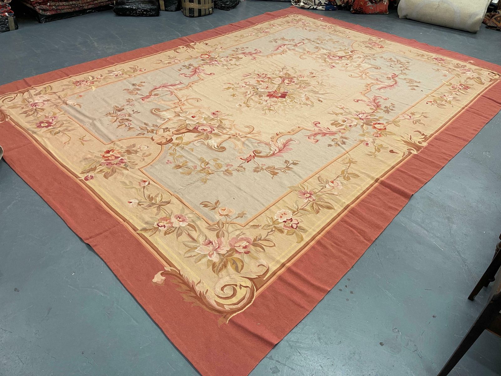 photo furniture Handmade Carpet Blush Pink Blue Aubusson Rug, Extra Large Wool Tapestry Rug