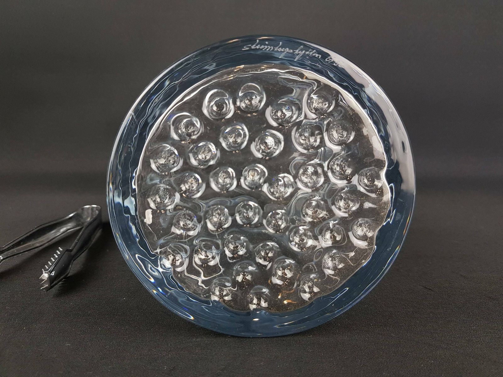 Vintage Clear Strombergshyttan Swedish Crystal Glass Ice Bucket With Bubble Decor By Gerda Stromberg G32 Scandinavia 1967 photo 128.0