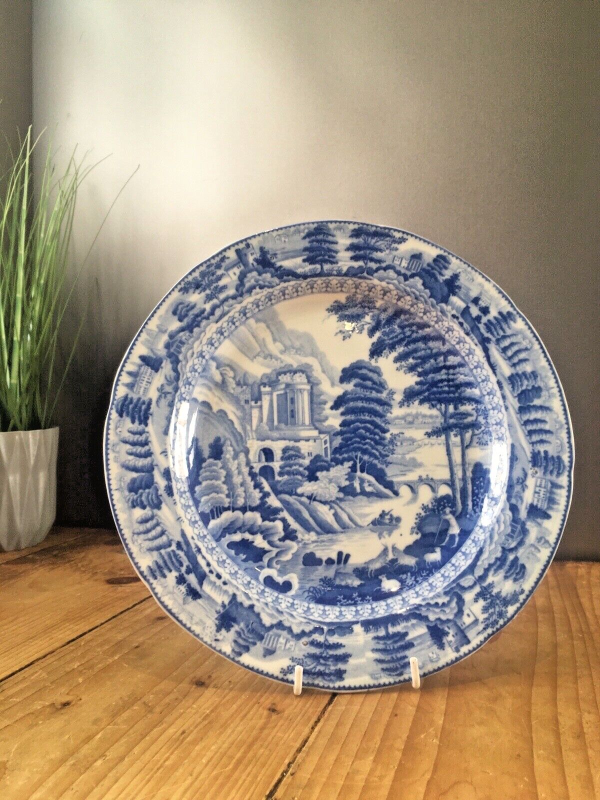 Antique C1820 John And Richard Riley Claude Lorrain Blue And White Cabinet Plate photo furniture