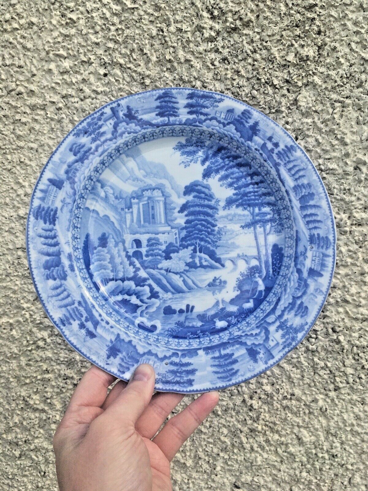 Antique C1820 John And Richard Riley Claude Lorrain Blue And White Cabinet Plate photo Home Decor