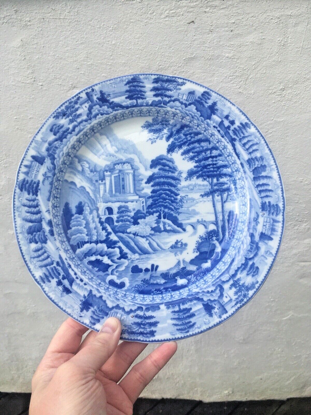 Antique C1820 John And Richard Riley Claude Lorrain Blue And White Cabinet Plate photo 100.0
