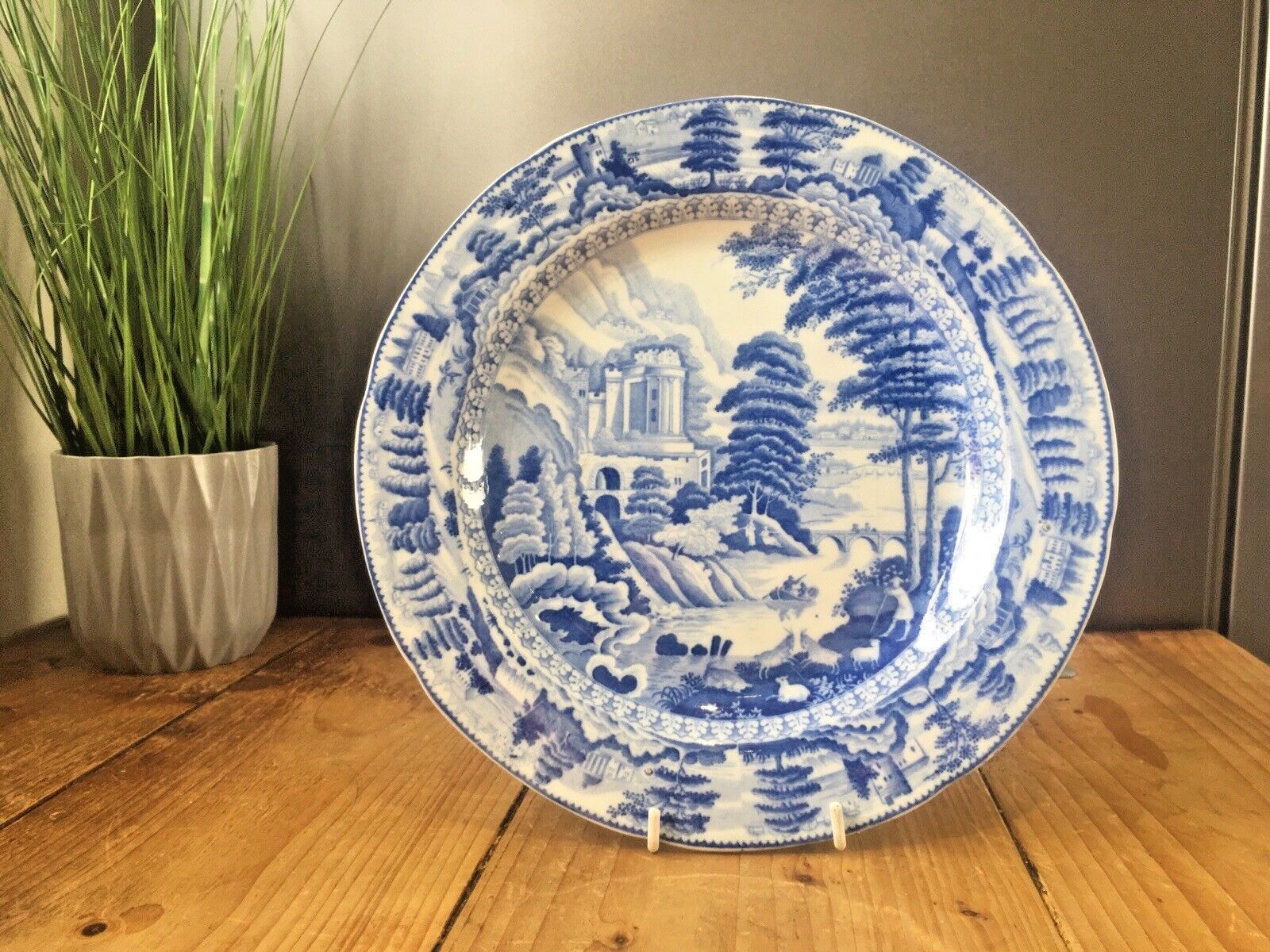 100.0 Antique C1820 John And Richard Riley Claude Lorrain Blue And White Cabinet Plate photo