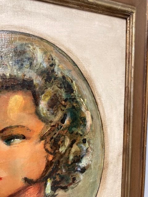 Oil Painting On Cardboard In A Lacquered Frame Woman's Face By P. Salatini From The 50s photo furniture