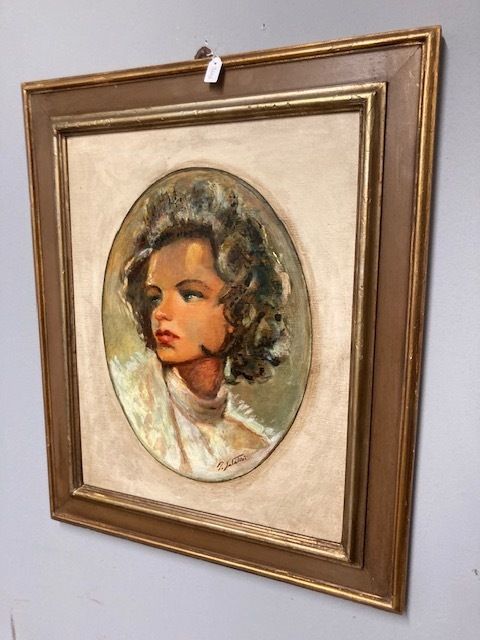Oil Painting On Cardboard In A Lacquered Frame Woman's Face By P. Salatini From The 50s photo 291.2