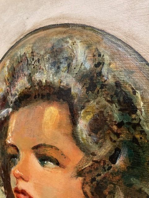 Oil Painting On Cardboard In A Lacquered Frame Woman's Face By P. Salatini From The 50s photo buy