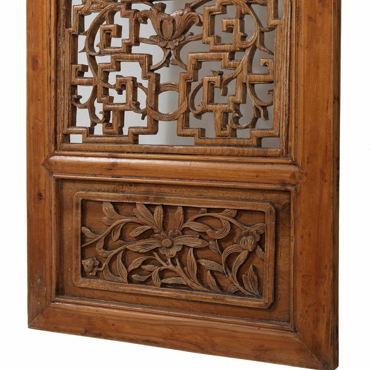 Pair Of Carved Window Panels With Flower Vases photo for sale