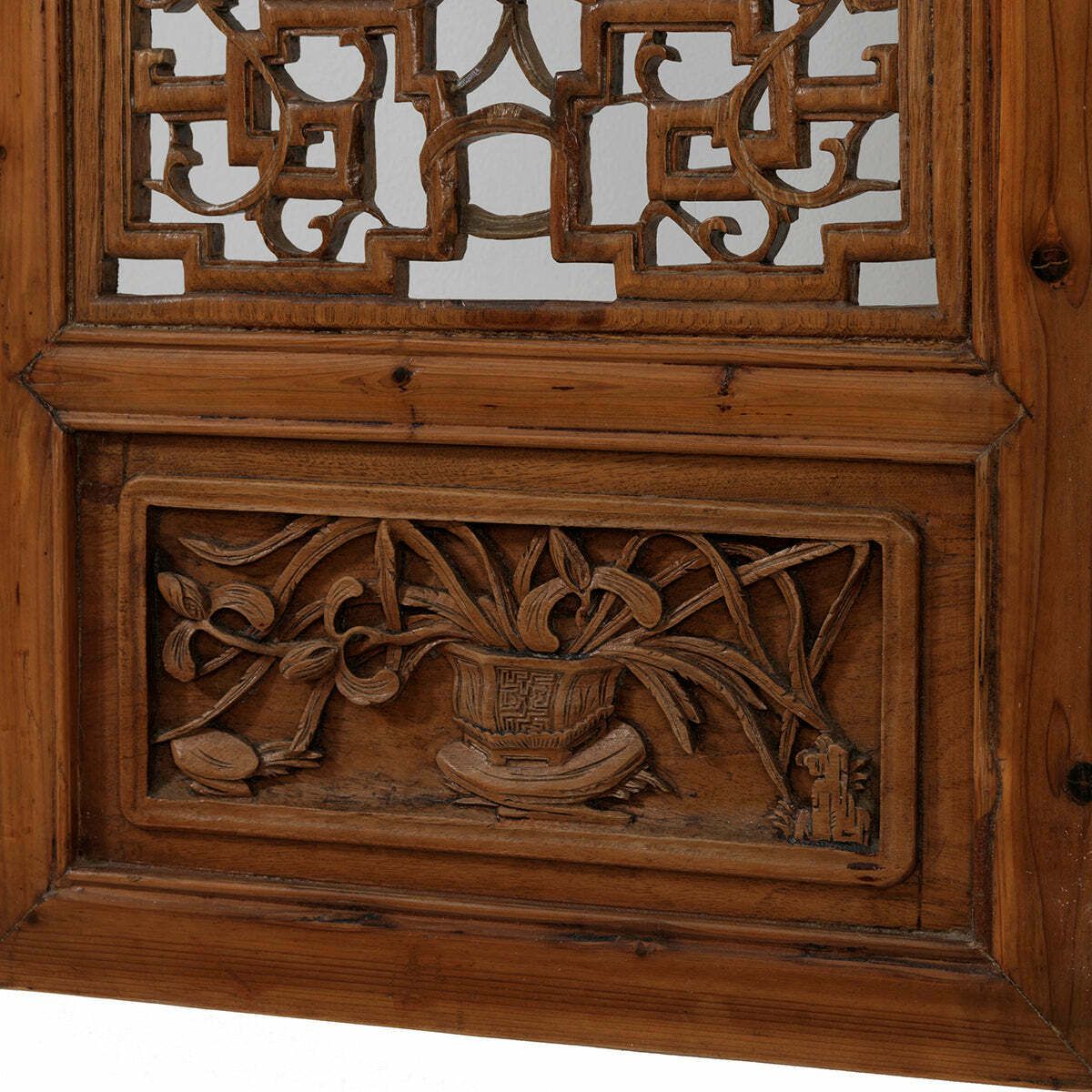 Pair Of Carved Window Panels With Flower Vases photo Home Decor