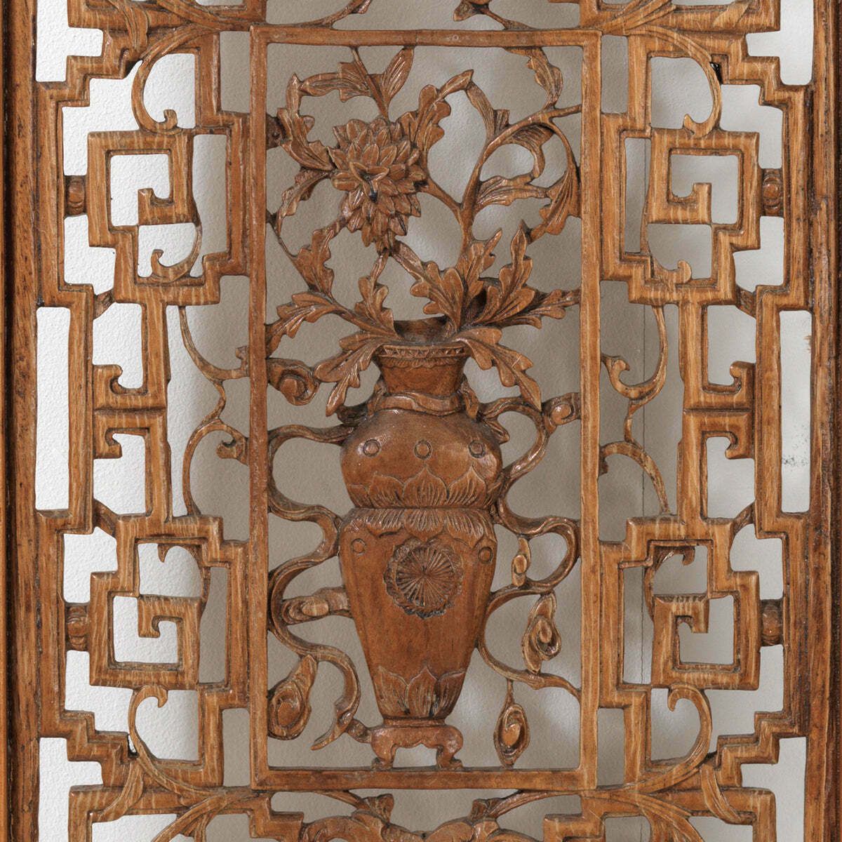 Pair Of Carved Window Panels With Flower Vases photo vinterior