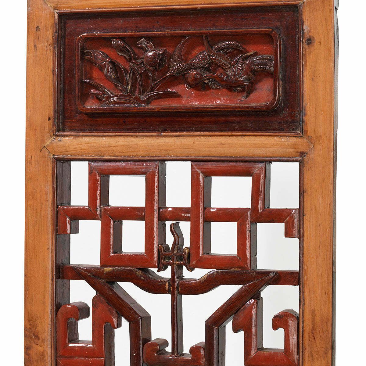 Pair Of Tall Lattice Window Panels, Natural And Red photo furniture