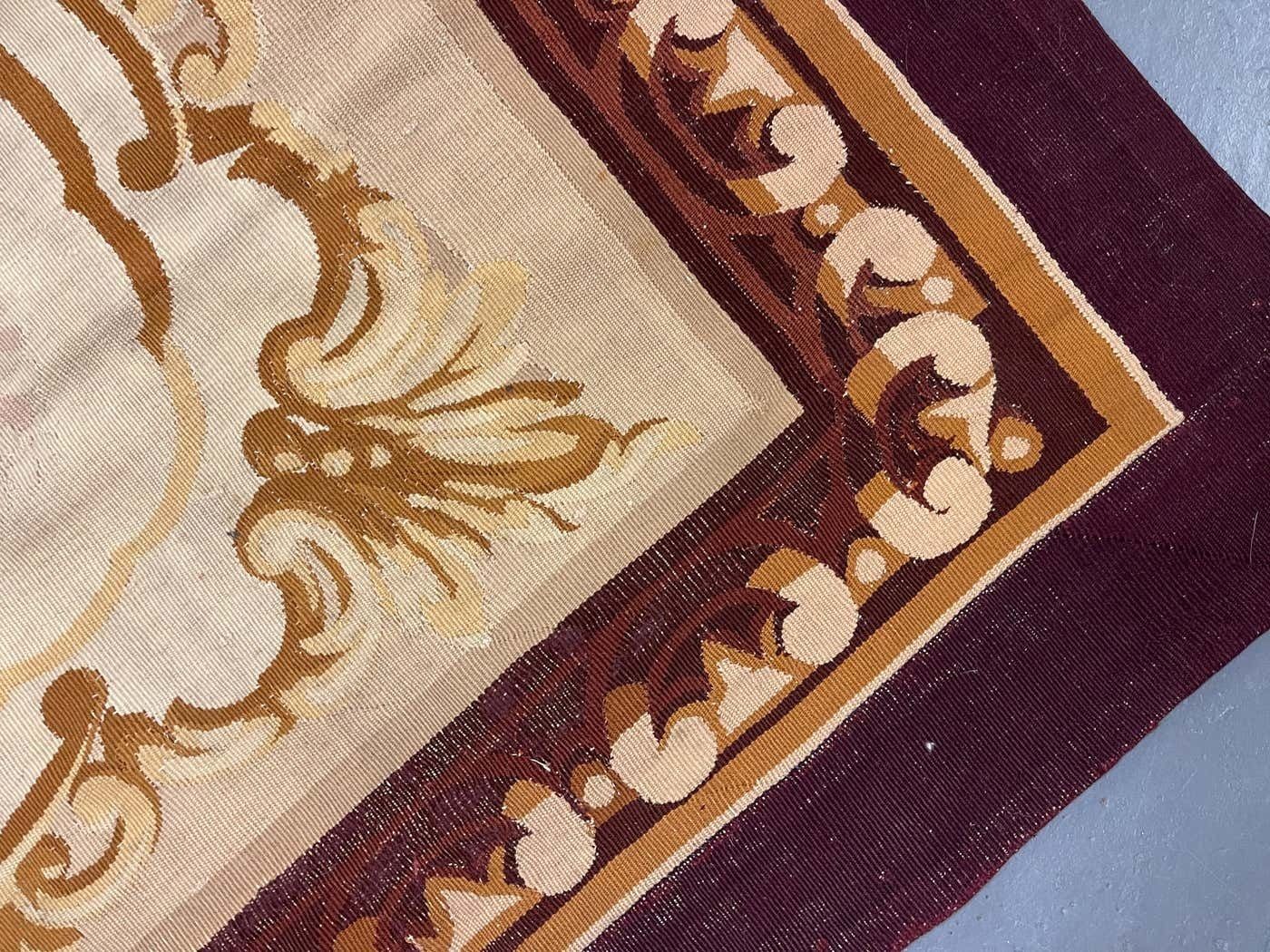 photo furniture Antique Carpet Burgundy Beige Aubusson Rug, Extra Large Wool Tapestry Rug