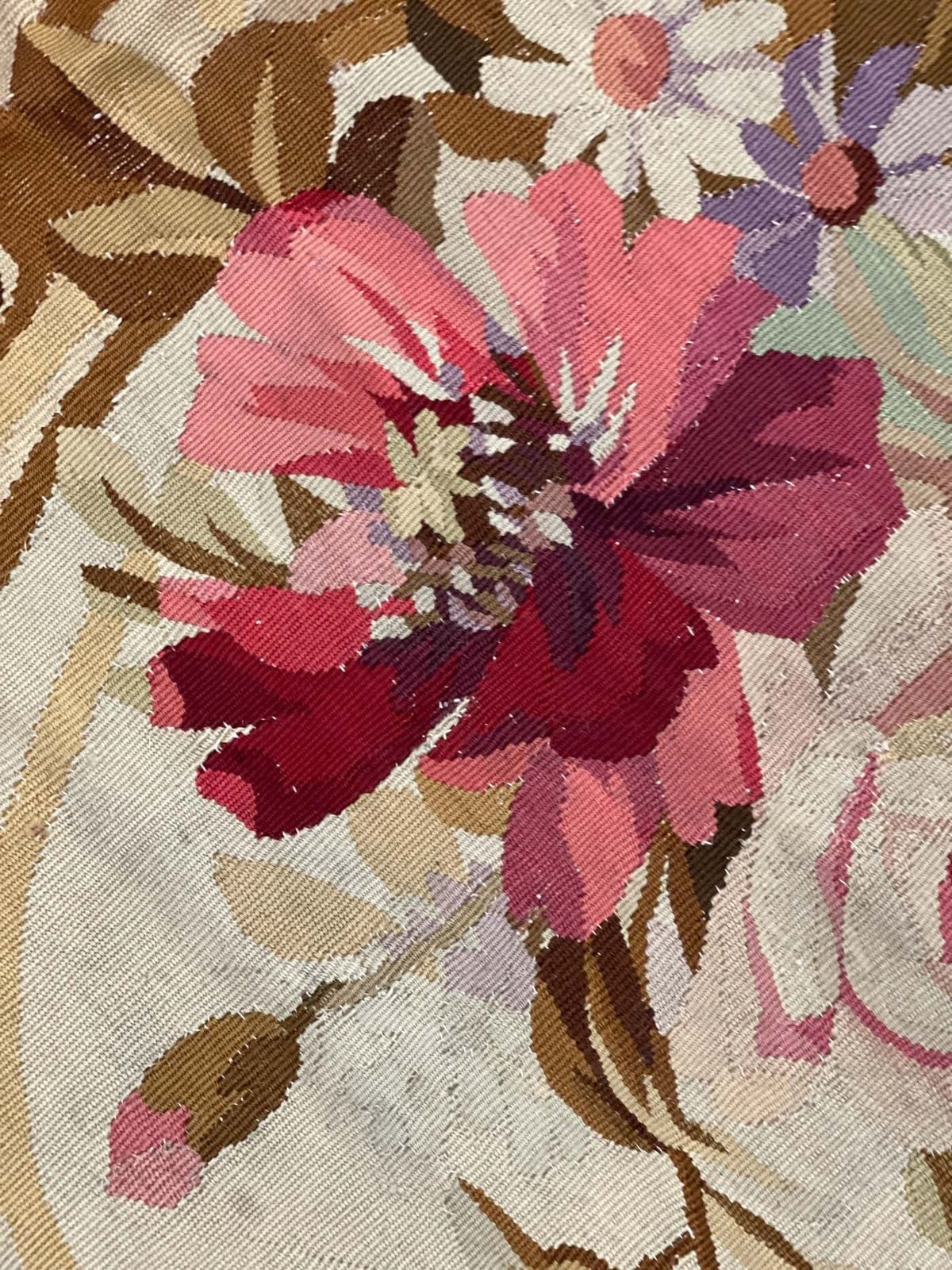 Textiles Antique Carpet Burgundy Beige Aubusson Rug, Extra Large Wool Tapestry Rug photo