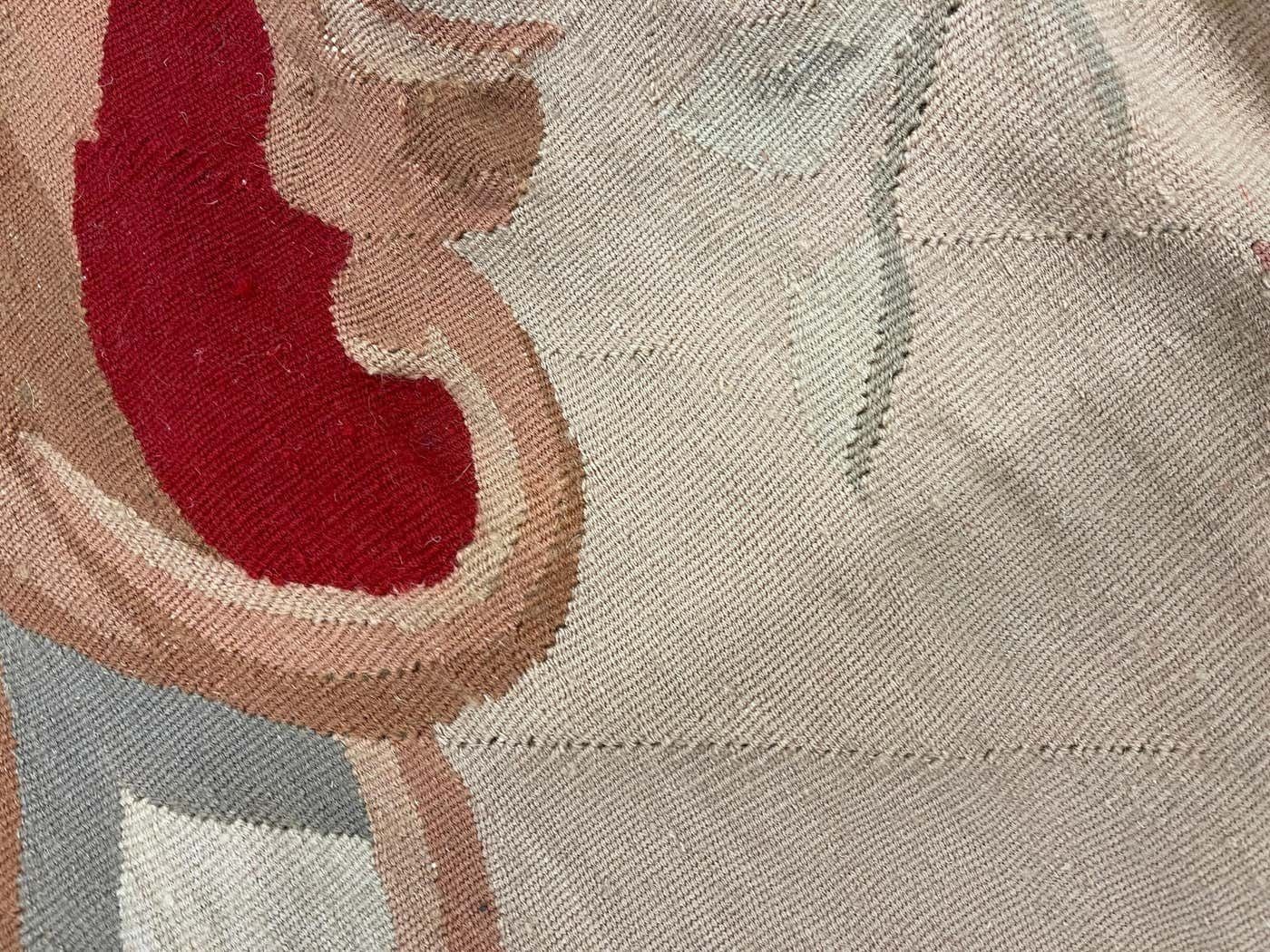 Antique Carpet Burgundy Beige Aubusson Rug, Extra Large Wool Tapestry Rug photo vintage