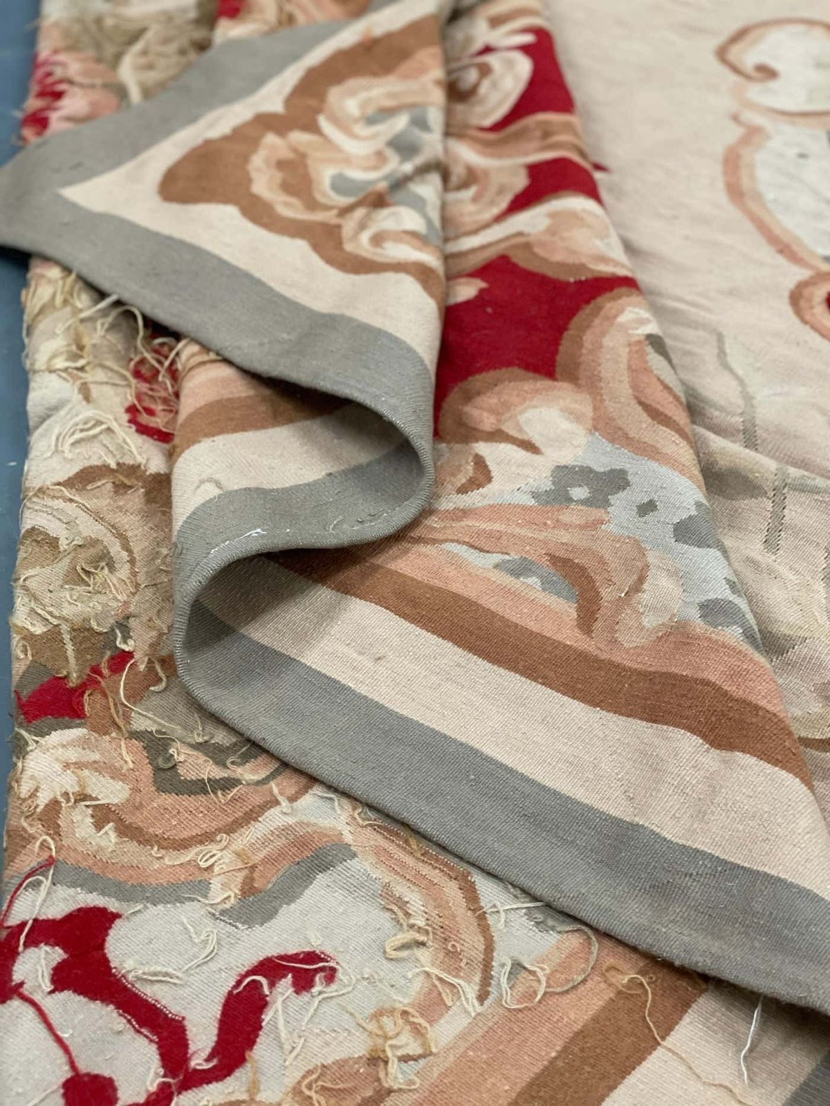 photo for sale Antique Carpet Burgundy Beige Aubusson Rug, Extra Large Wool Tapestry Rug