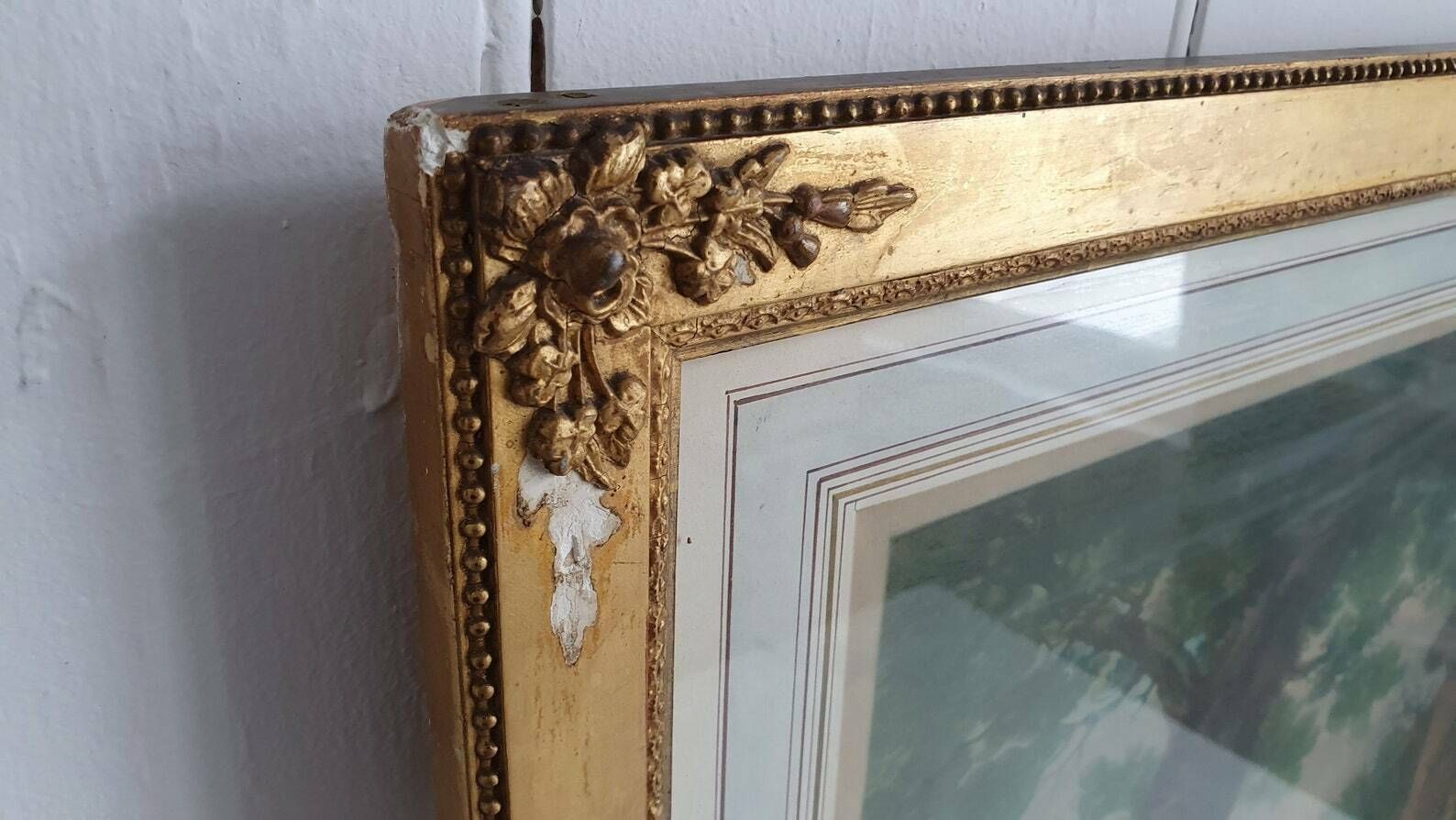 photo furniture Vintage Delightful And Huge Print Classic Children Playing In Gold Gilt Frame Signed. Painting Picture