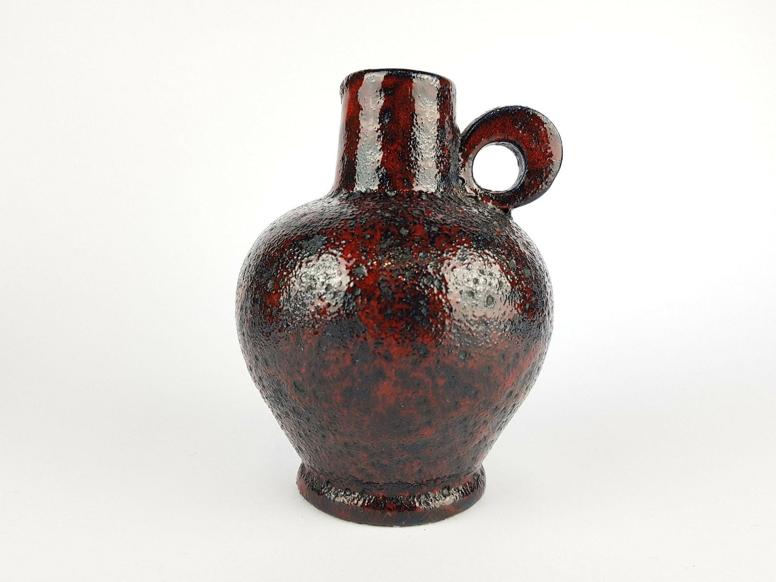 Vintage Red And Blue Rhein Ruhr Keramik Fat Lava Handled Vase 524 West German Pottery 1960s
