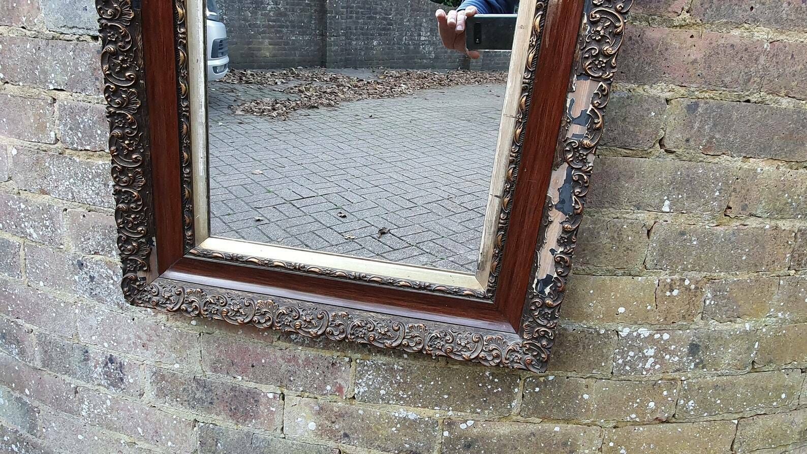Distressed Edwardian Decorative Wall Mirror Maroon And Gold Shabby Chic photo Home Decor
