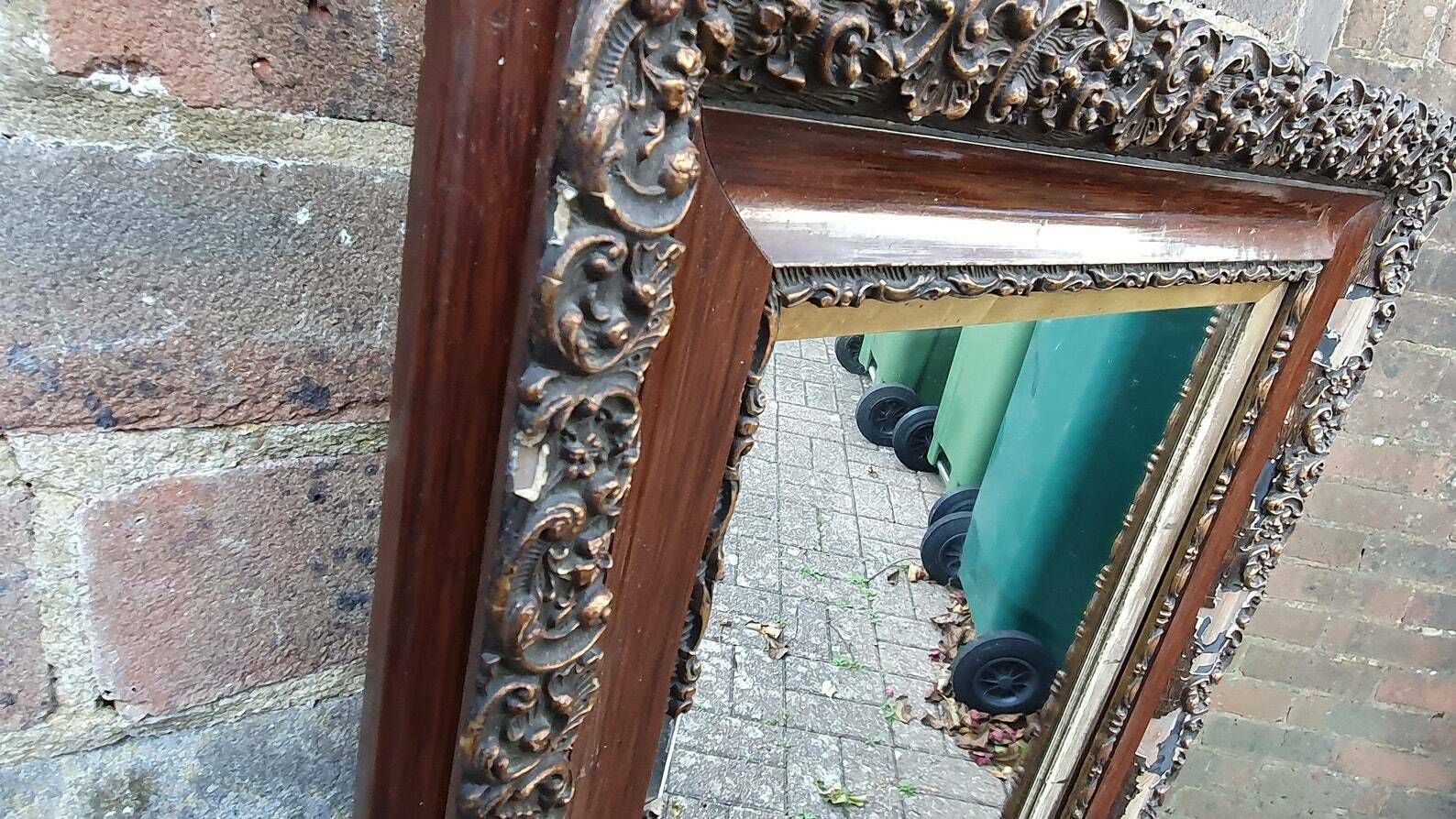 photo furniture Distressed Edwardian Decorative Wall Mirror Maroon And Gold Shabby Chic