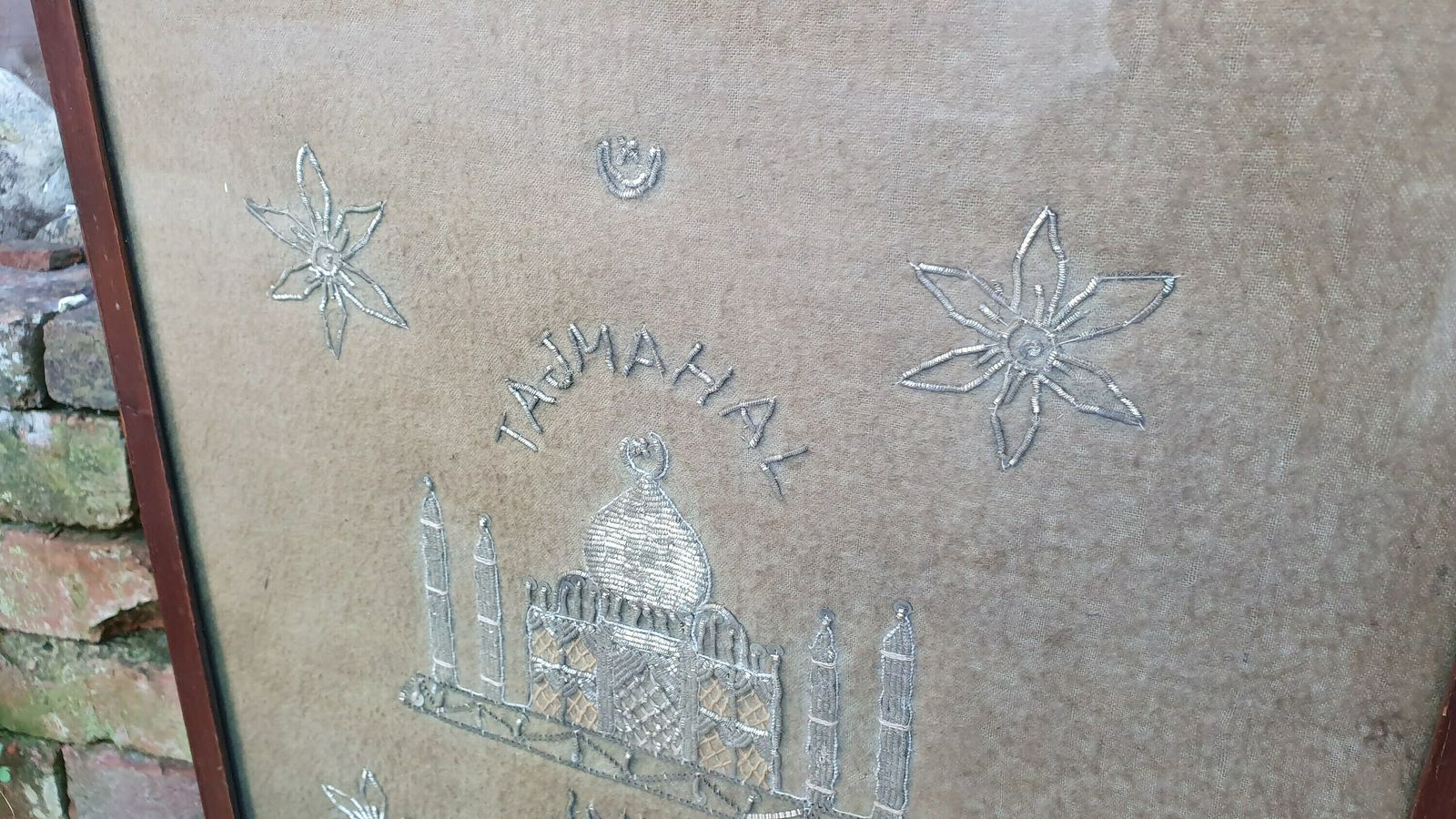 Unusual Pre War Oak Frame Fire Screen Of Taj Mahal Sequin Tapestry India photo Home Fixtures