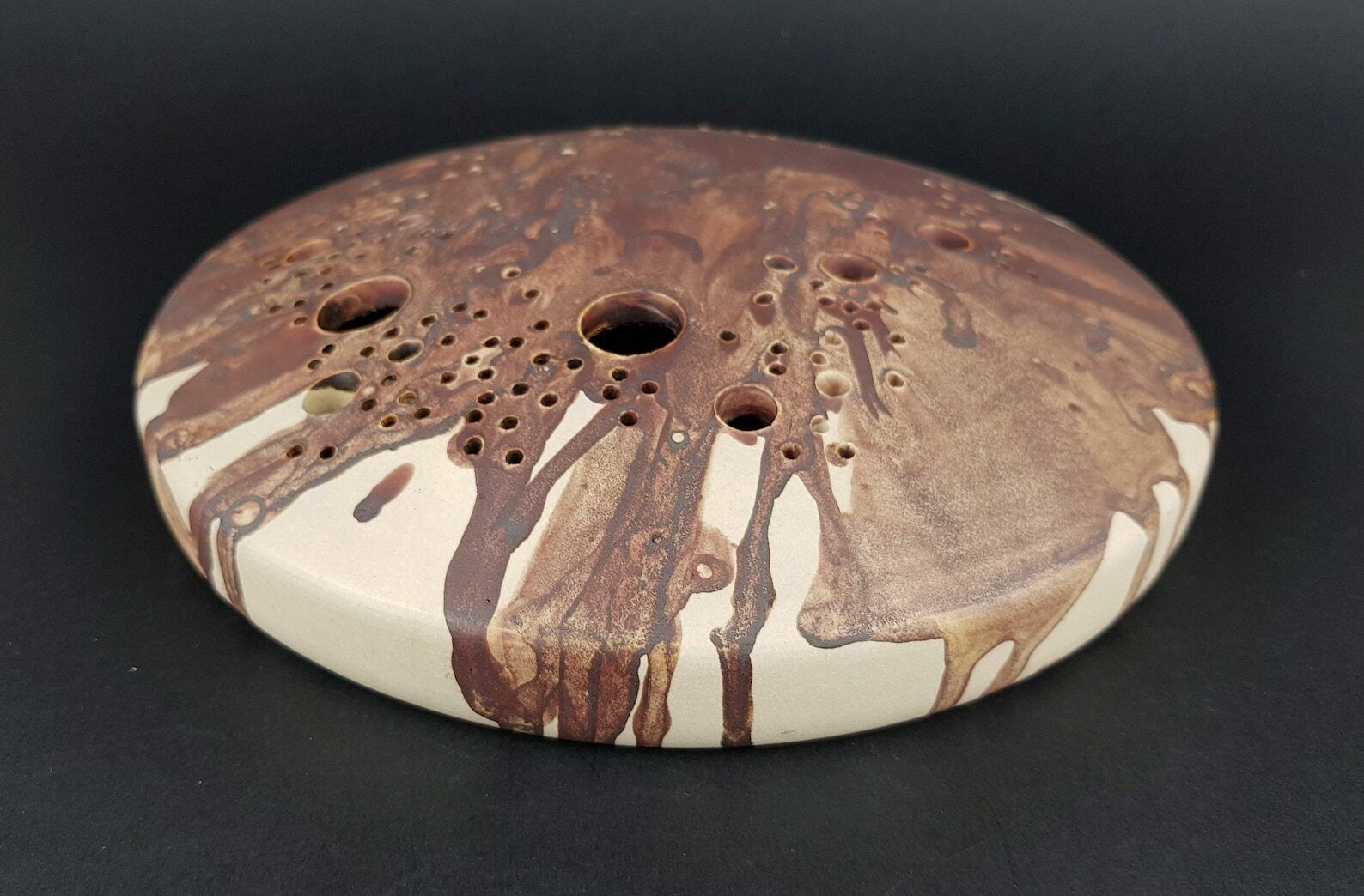 Vintage Heinz Theo Dietz Studio Art Pottery Solifleur Disk Vase From Königswinter West Germany 1960s