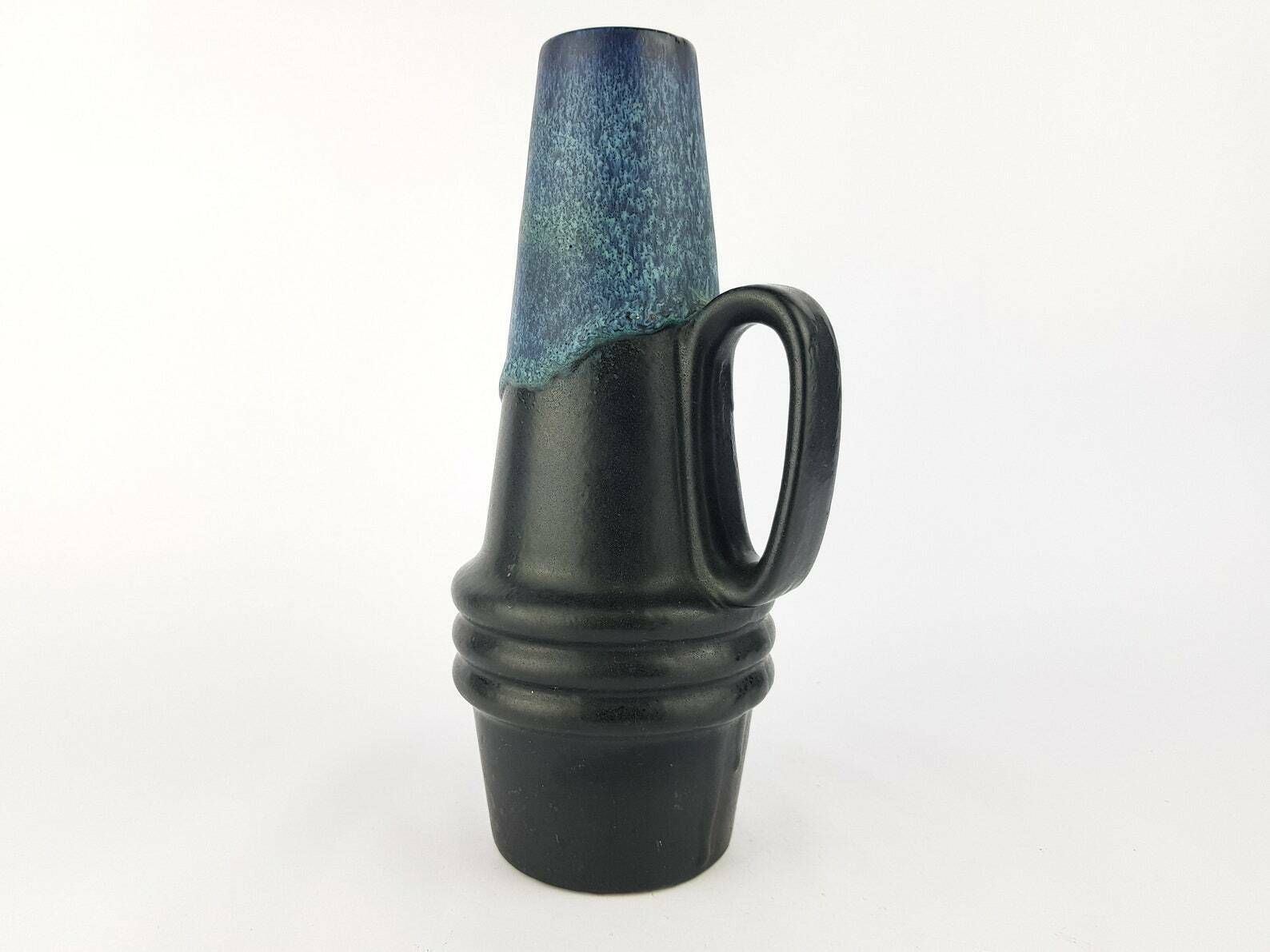 Vintage Scheurich Keramik Black Vase With Blue Dripped Glaze 400 22 West German Pottery 1970s photo for sale