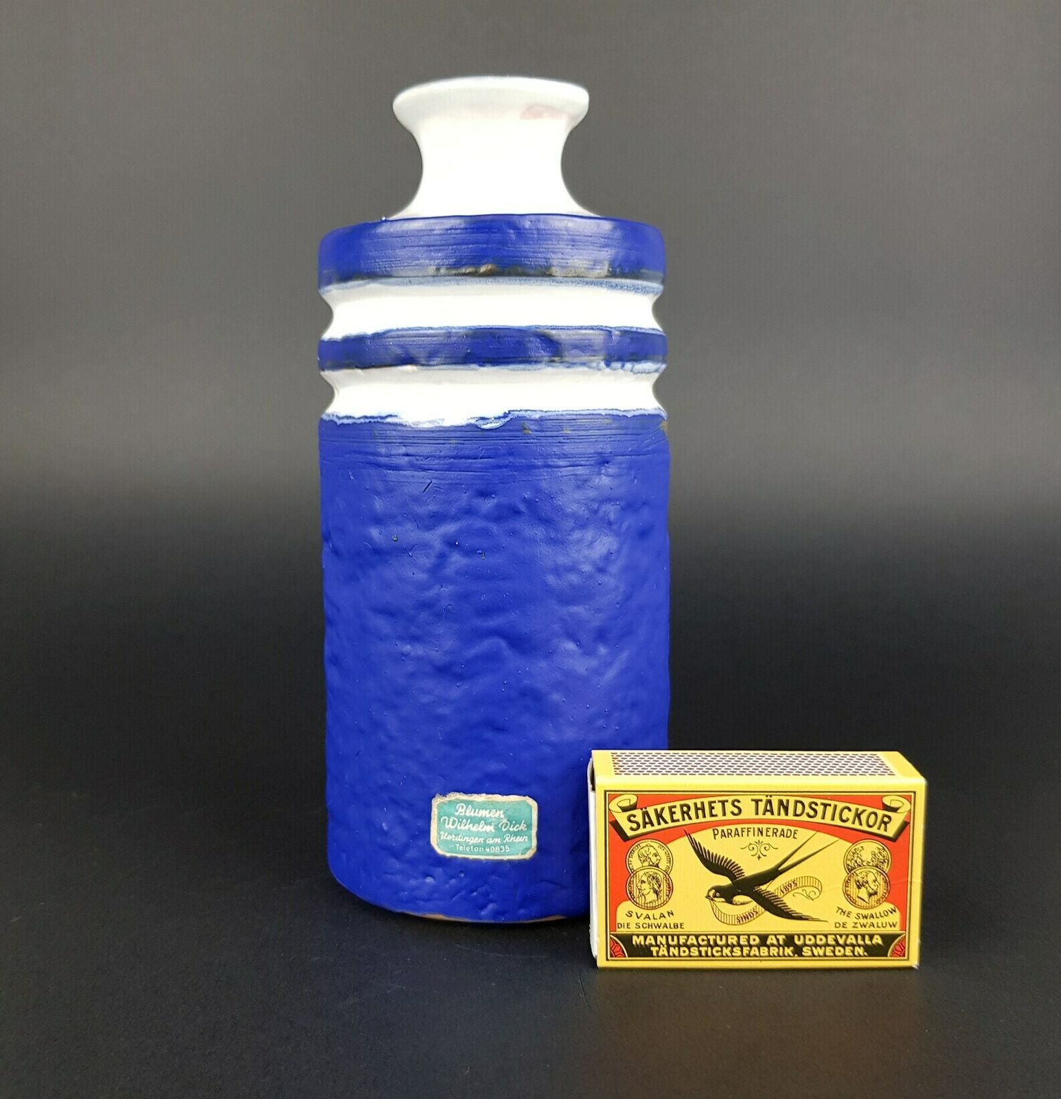 Vintage Veb Haldensleben Blue And White Vase 3087 East German Pottery 1970s photo furniture