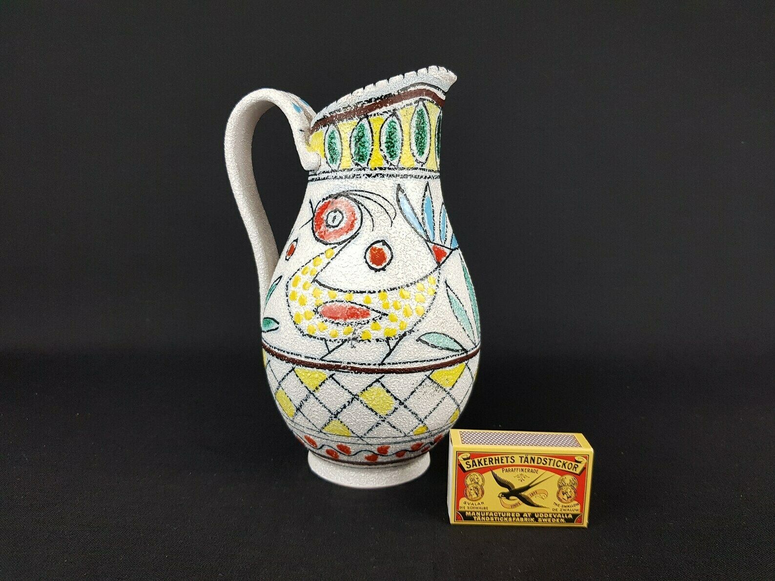 Vintage Handled Jug Vase From Fratelli Fanciullacci With Birds Decor From Italy 7435   1960s photo furniture