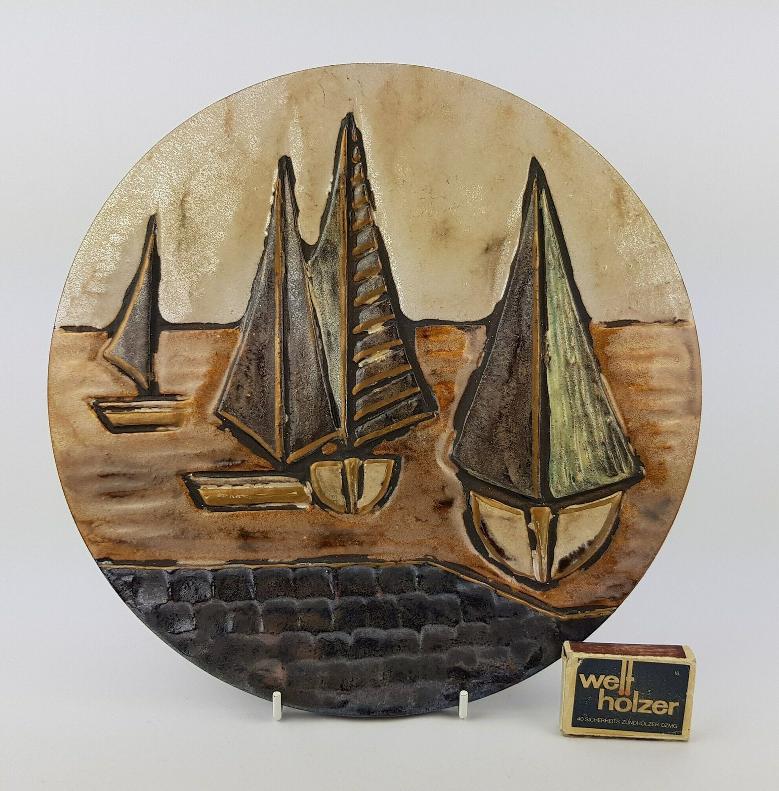 Vintage Otto Keramik 3d Wall Plate Sailing Ships Decor Fat Lava 1995   2000 photo furniture