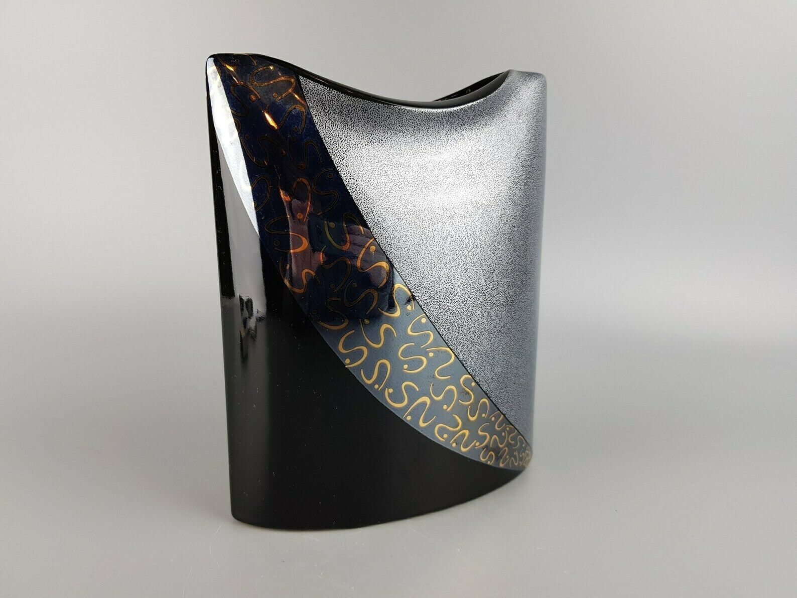 Vintage Steuler Design Black Grey Pillow Vase Memphis Style West German Pottery 1980s photo furniture