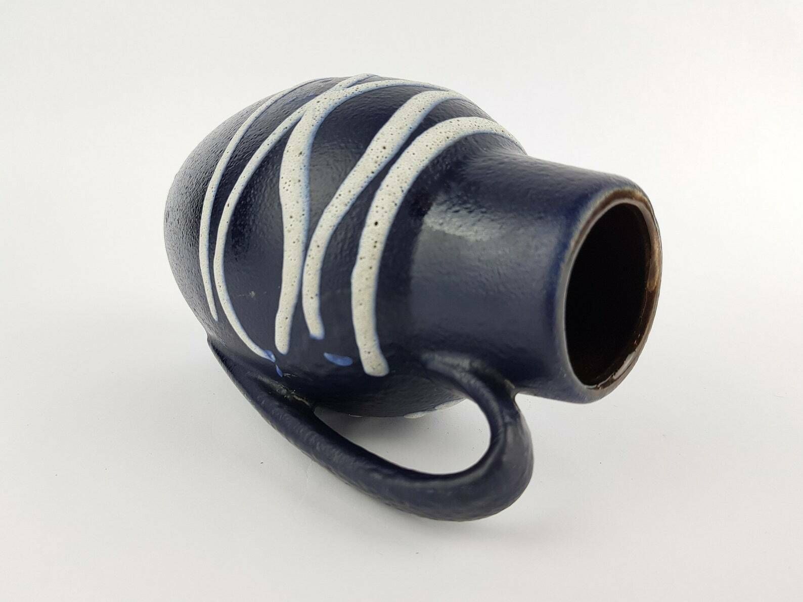 Vintage Scheurich Keramik Blue Vase With White Fat Lava 414 16 West German Pottery 1970s photo for sale