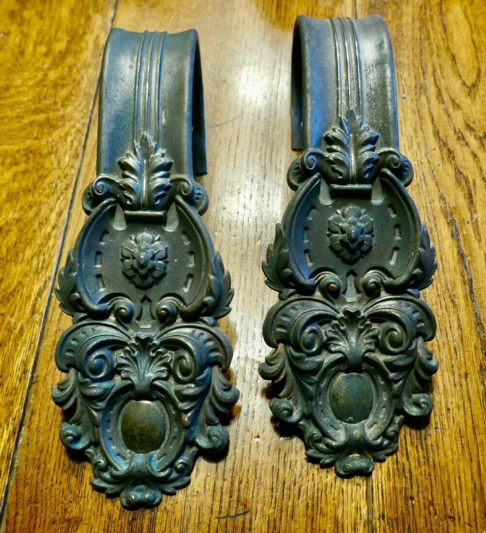 A Pair Of Rare Early English 19th Century Patinated Brass Curtain Tie Backs photo Home Fixtures