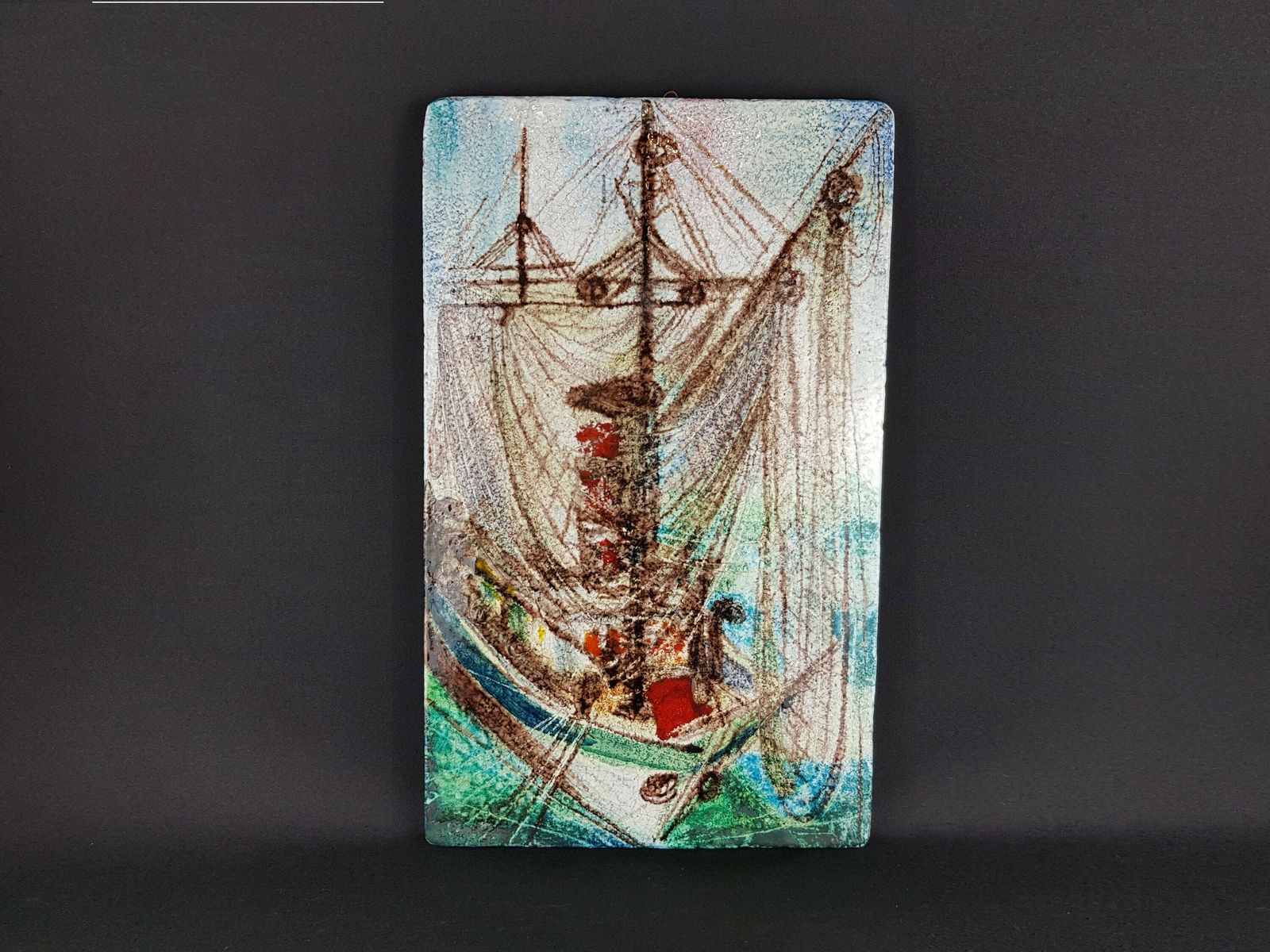 Vintage Studio Art Pottery Wall Plate With Sailing Ship Decor European Pottery