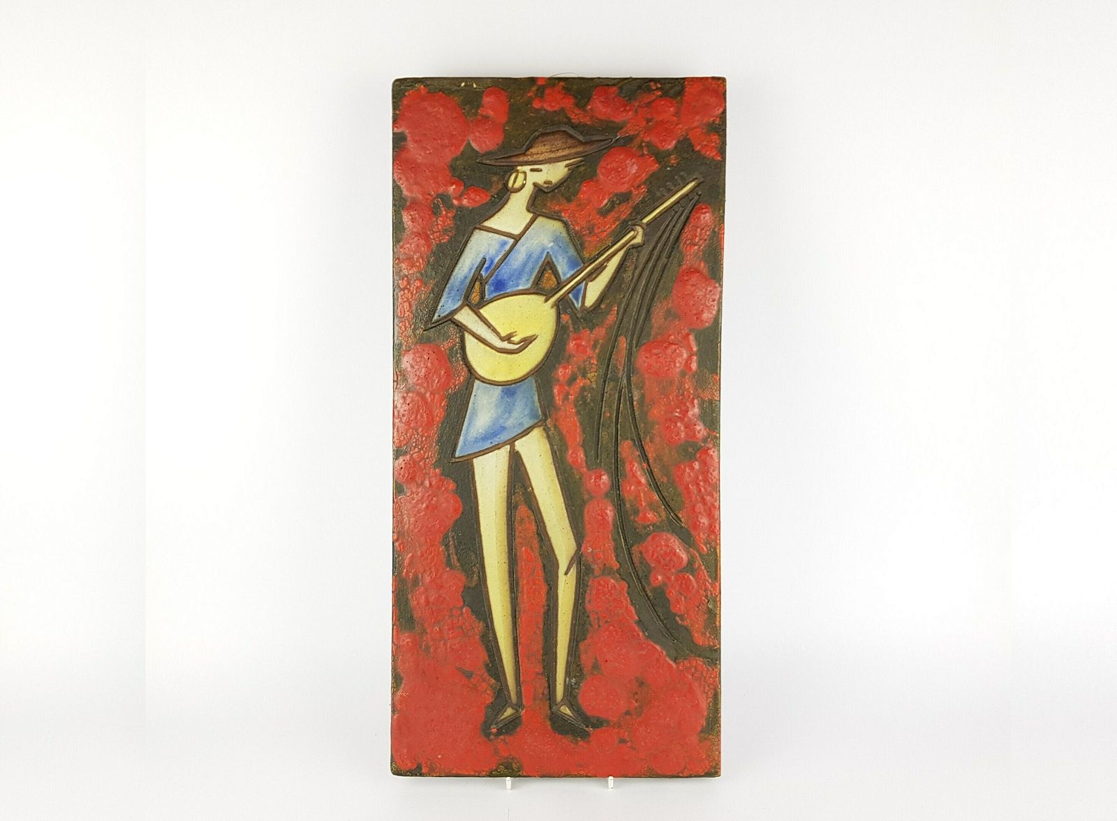 Rare Vintage Red Ruscha Keramik Fat Lava Wall Plate With Musician Decor Dokumenta Serie By Adele Bolz 1960s