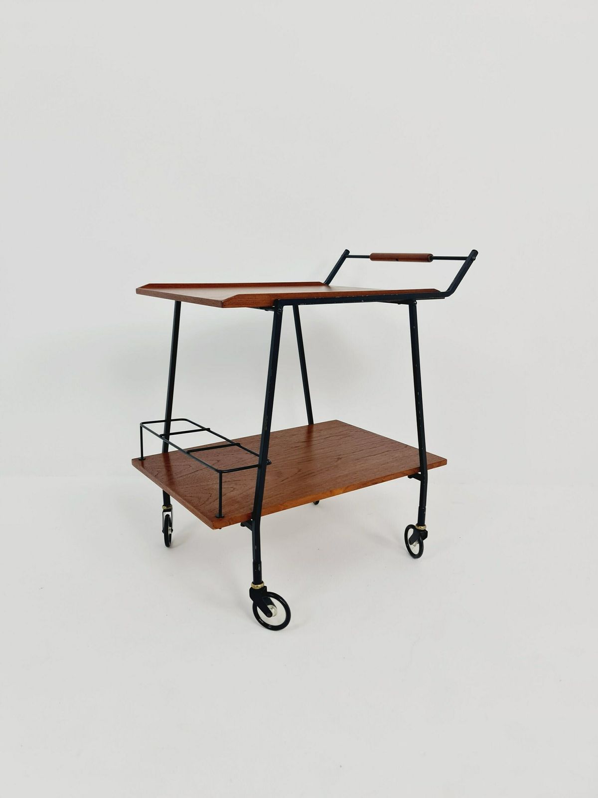 Vintage German Mid Century Trolley Bar Cart In Teak & Metal, 1960s photo 453.0