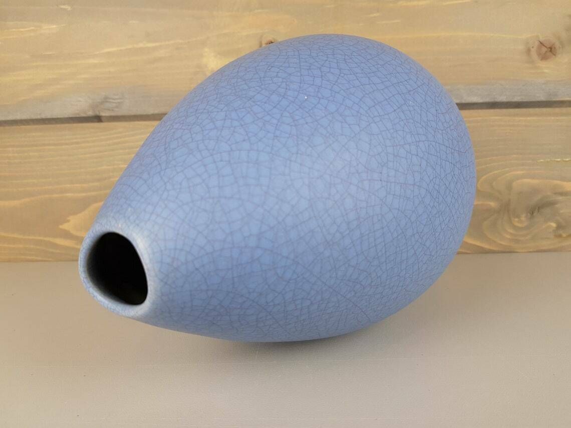 Vintage Ernst Loesche Blue Studio Art Pottery Vase Fat Lava Era West German Pottery 1950s photo Home Decor