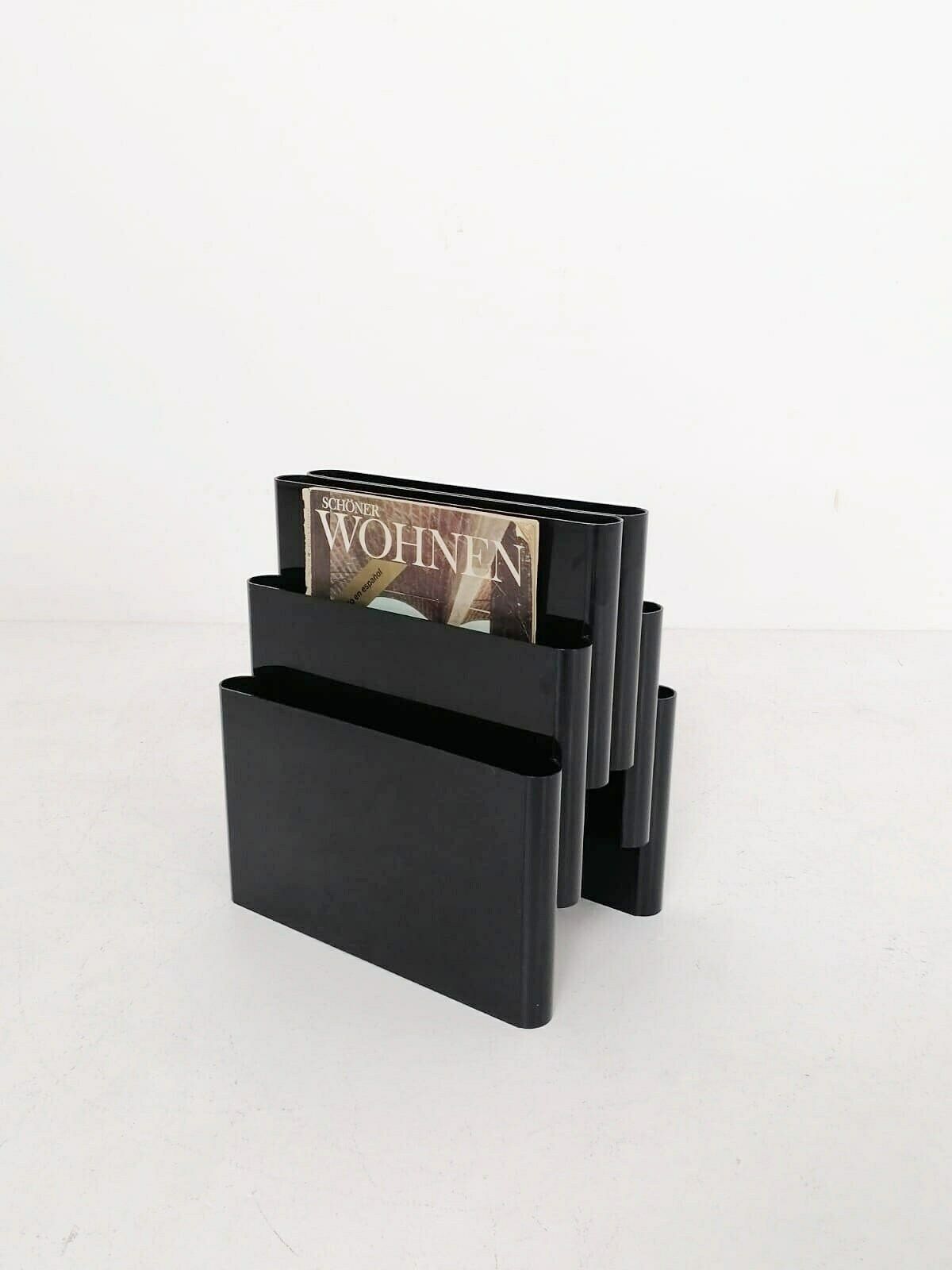 Giotto Stoppino By Kartell Italy Black Plastic Magazine Rack Model 4675