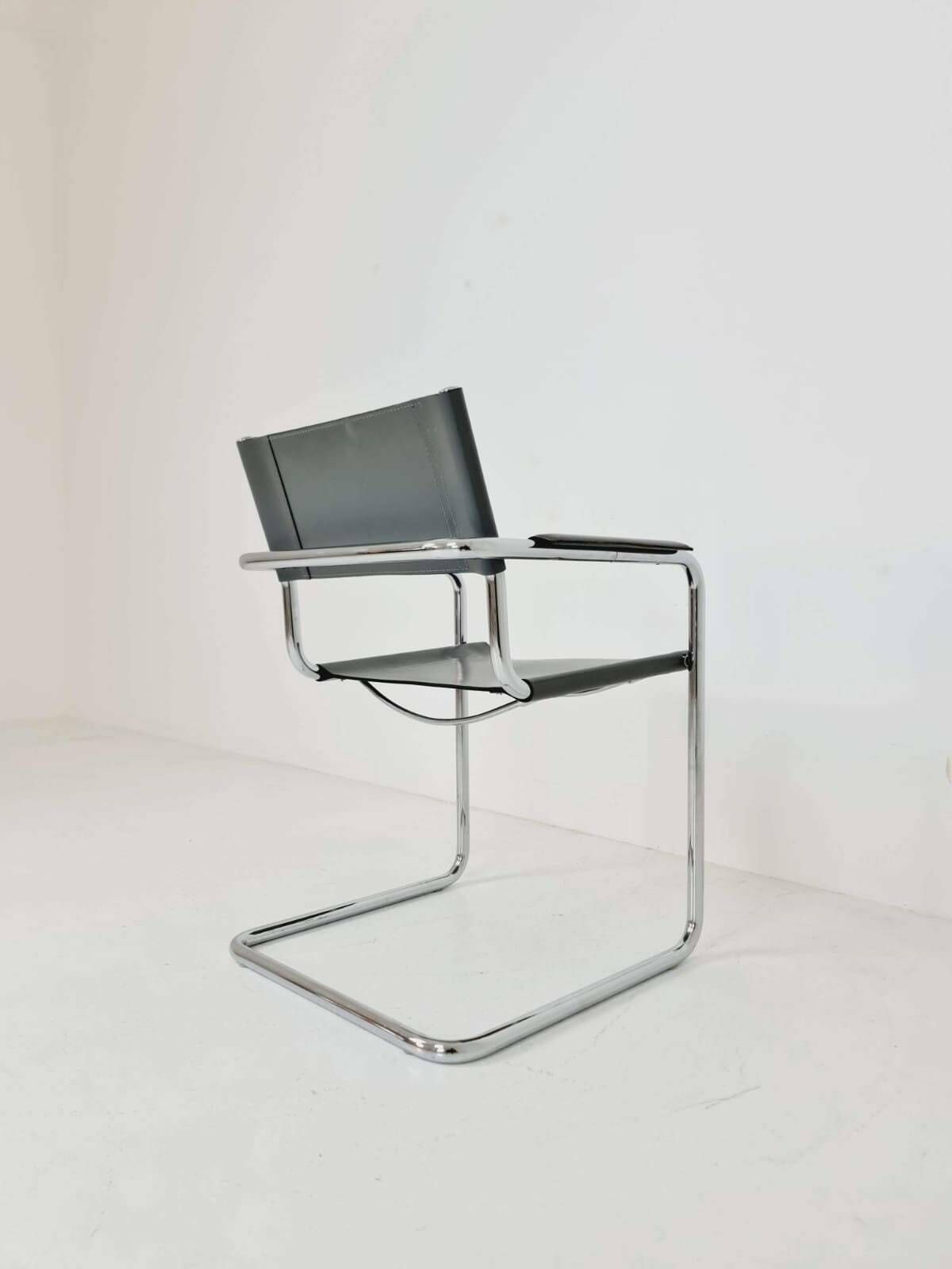 1 Of 4 Original Model Mg5 Centro Studi Desk Grey Leather Chair By Mart Stam & Marcel Breuer For Matteo Grassi, 1970s photo 700.0