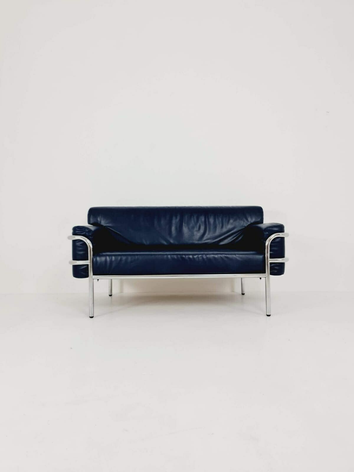 Mid Century Leather Bauhaus  Style Of Cassia Lc3 Style Sofa , 1980s photo for sale