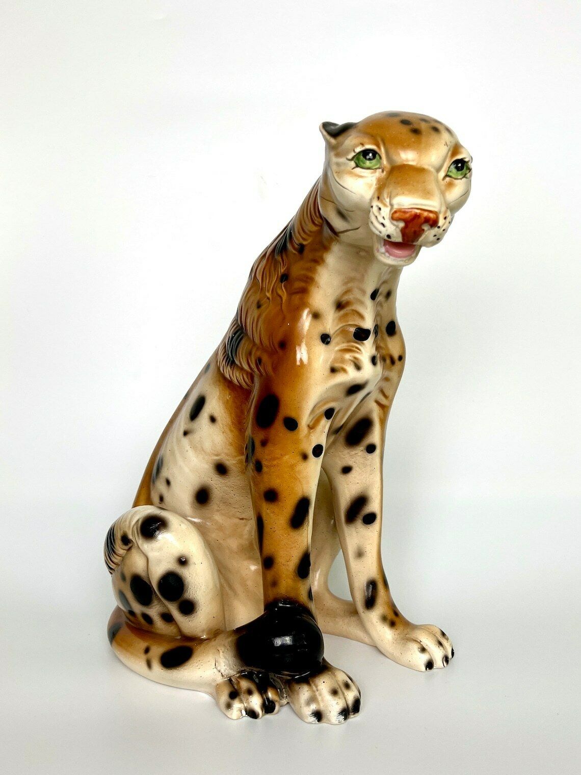 Xl Vintage Hand Painted Ceramic Tiger Figurines 1970s photo furniture
