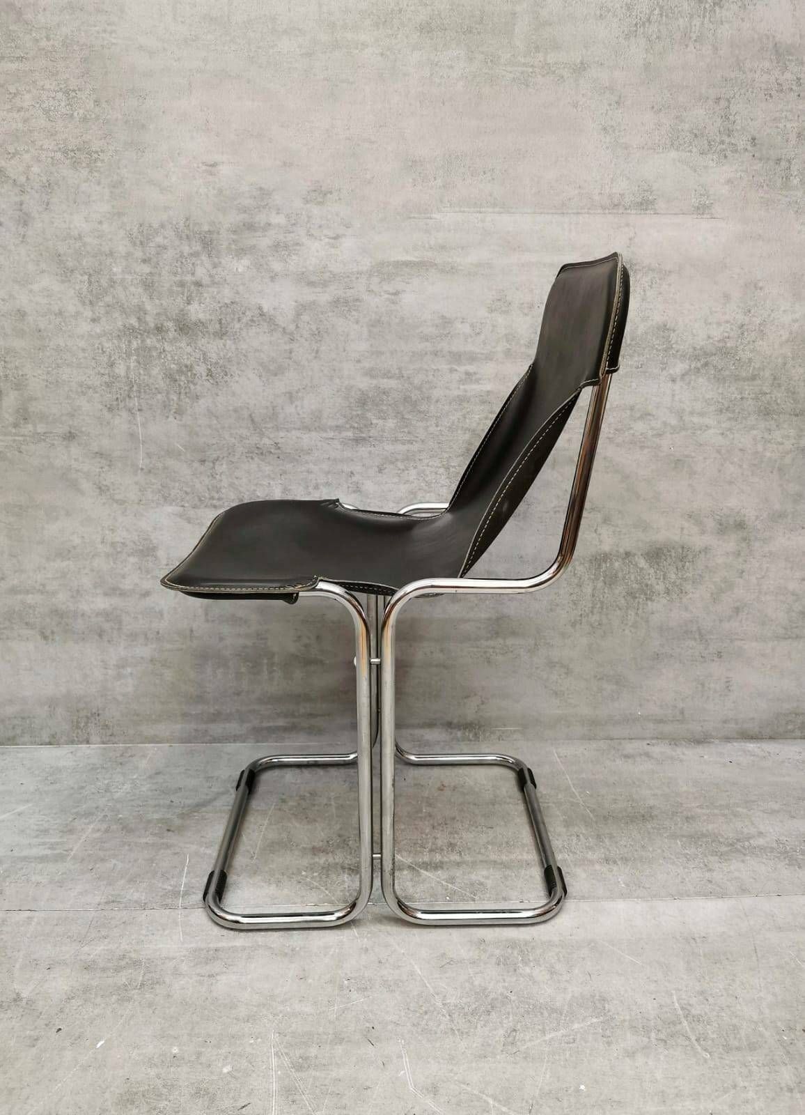 Leather & Chrome Tubular Sling Bauhaus Chair, Italy .1970s photo Furniture