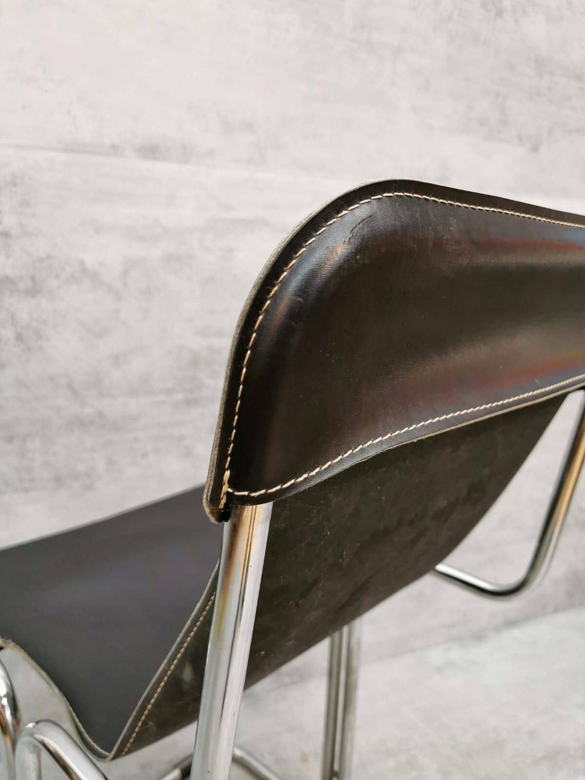 Leather & Chrome Tubular Sling Bauhaus Chair, Italy .1970s photo 453.0