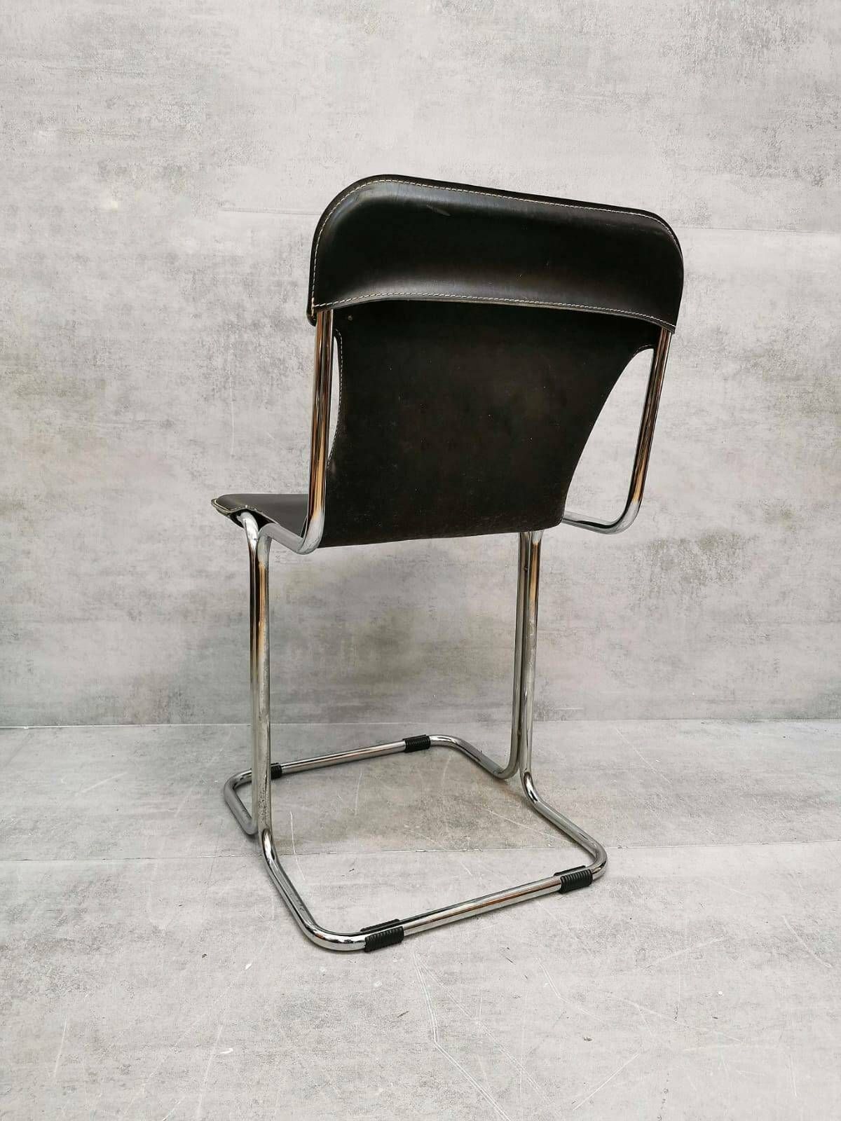 Leather & Chrome Tubular Sling Bauhaus Chair, Italy .1970s photo vintage