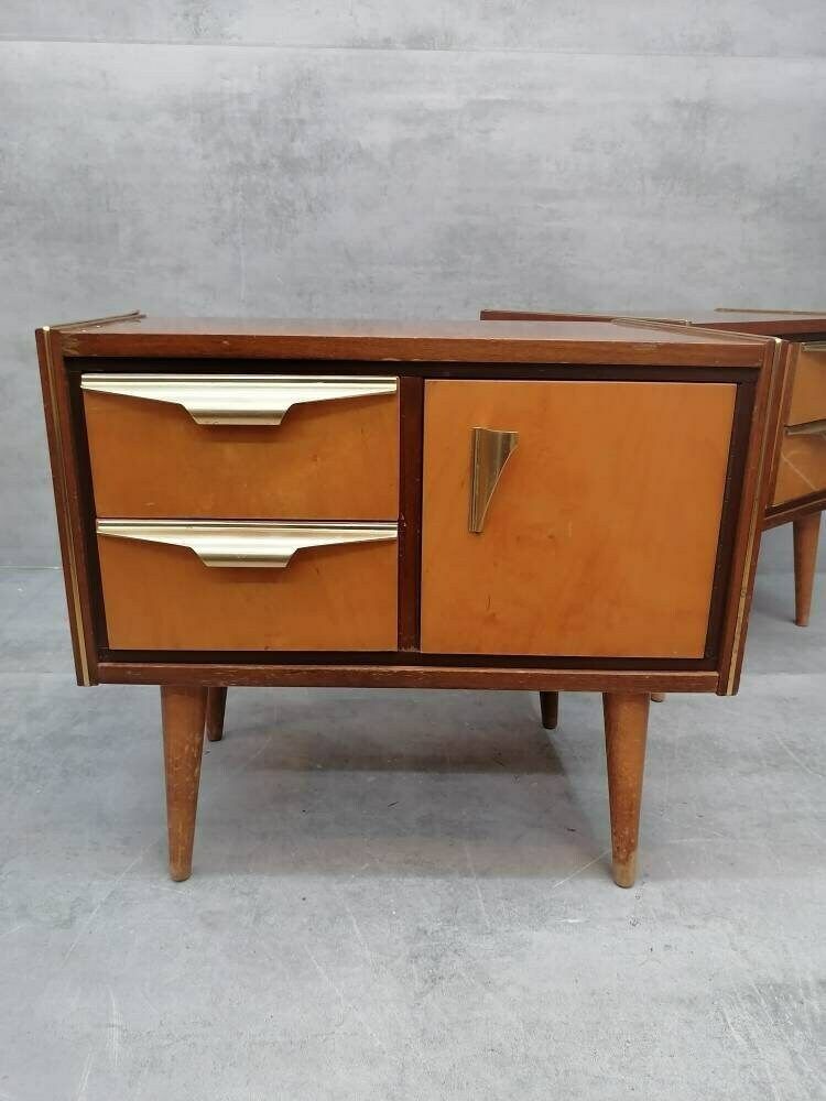 A Set Of Mid Century Modern Vintage Maple Wood Bedside Tables Or Small Chests Of Drawers Designed And Manufactured In Italy, Rome, 1960s photo furniture
