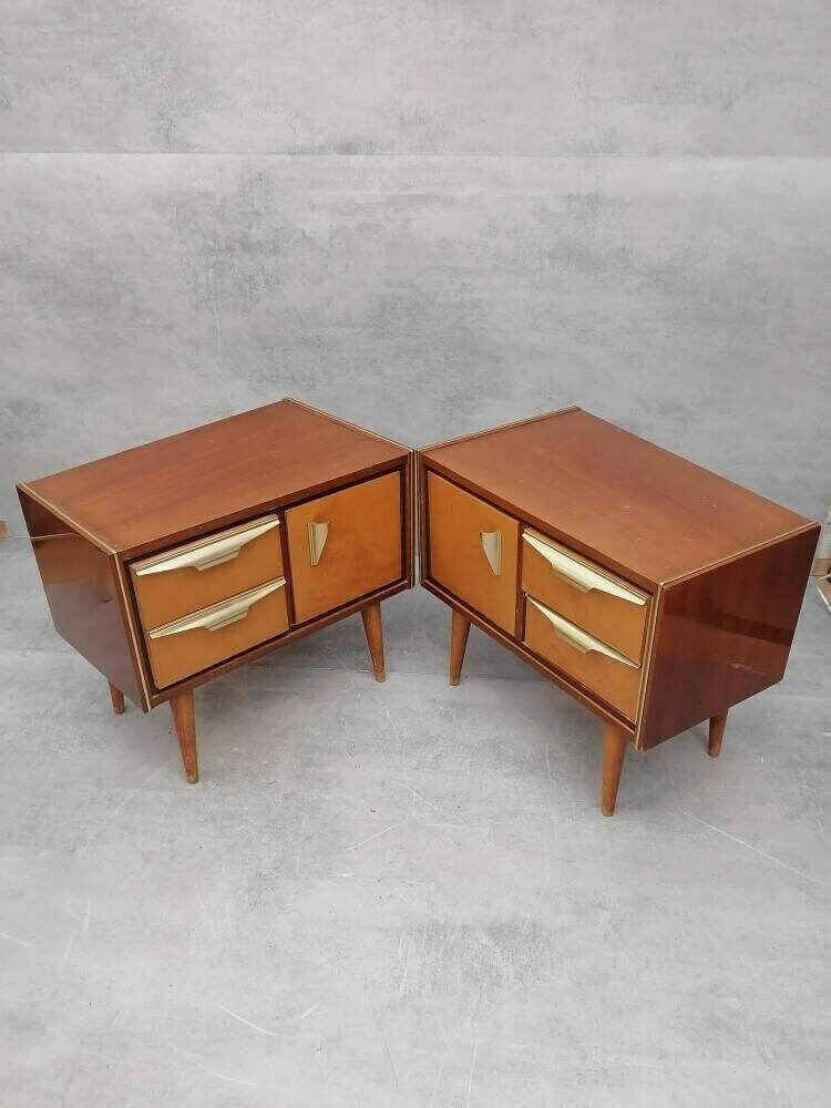 A Set Of Mid Century Modern Vintage Maple Wood Bedside Tables Or Small Chests Of Drawers Designed And Manufactured In Italy, Rome, 1960s photo vinterior