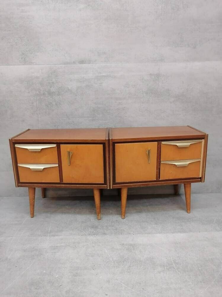 A Set Of Mid Century Modern Vintage Maple Wood Bedside Tables Or Small Chests Of Drawers Designed And Manufactured In Italy, Rome, 1960s photo vintage
