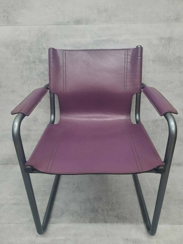 1 Of 3 Matteo Grassi Visitor Chair In Purple Leather 1970s photo Furniture